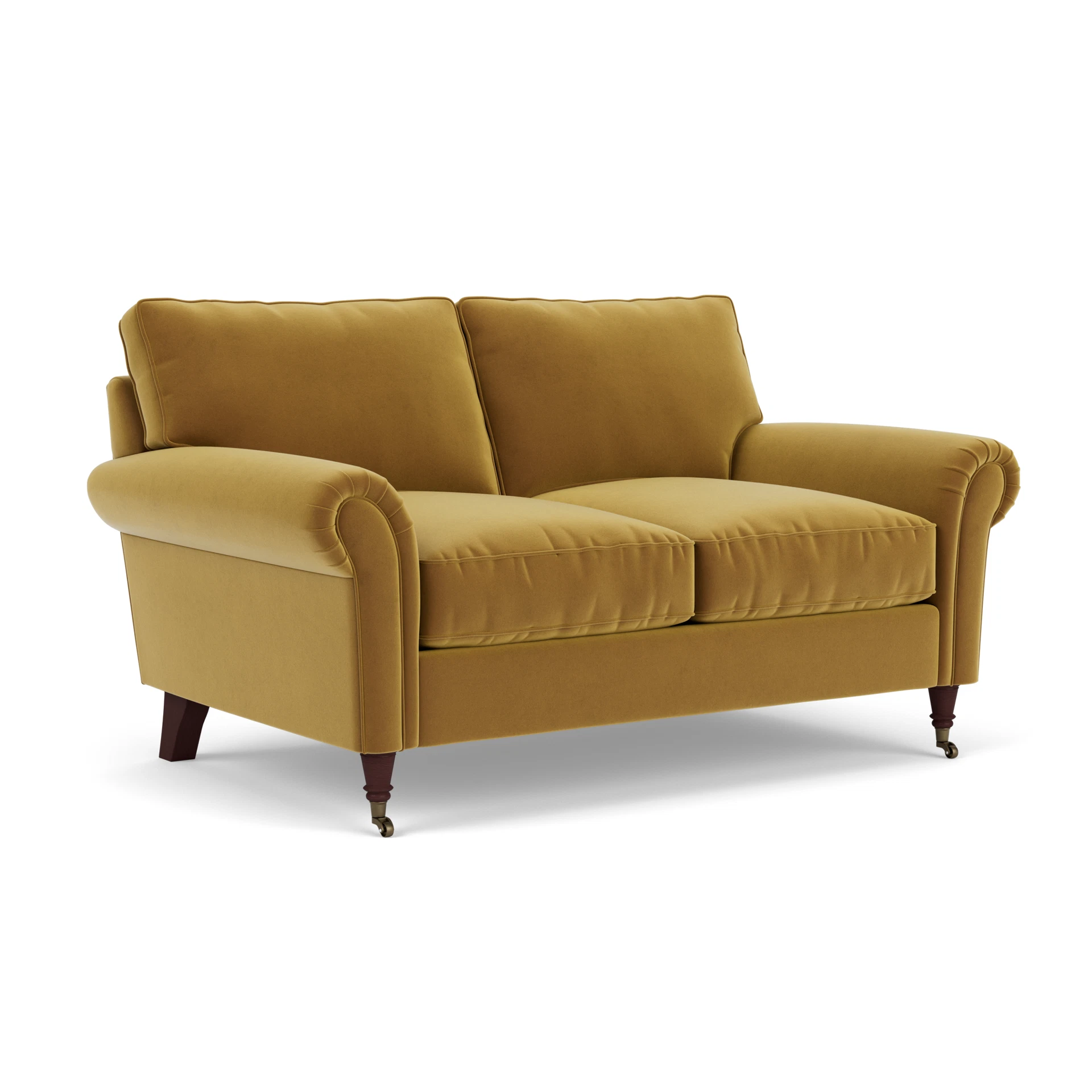 Osbourne 2 Seater Sofa in Matt Velvet - Mustard with Light legs