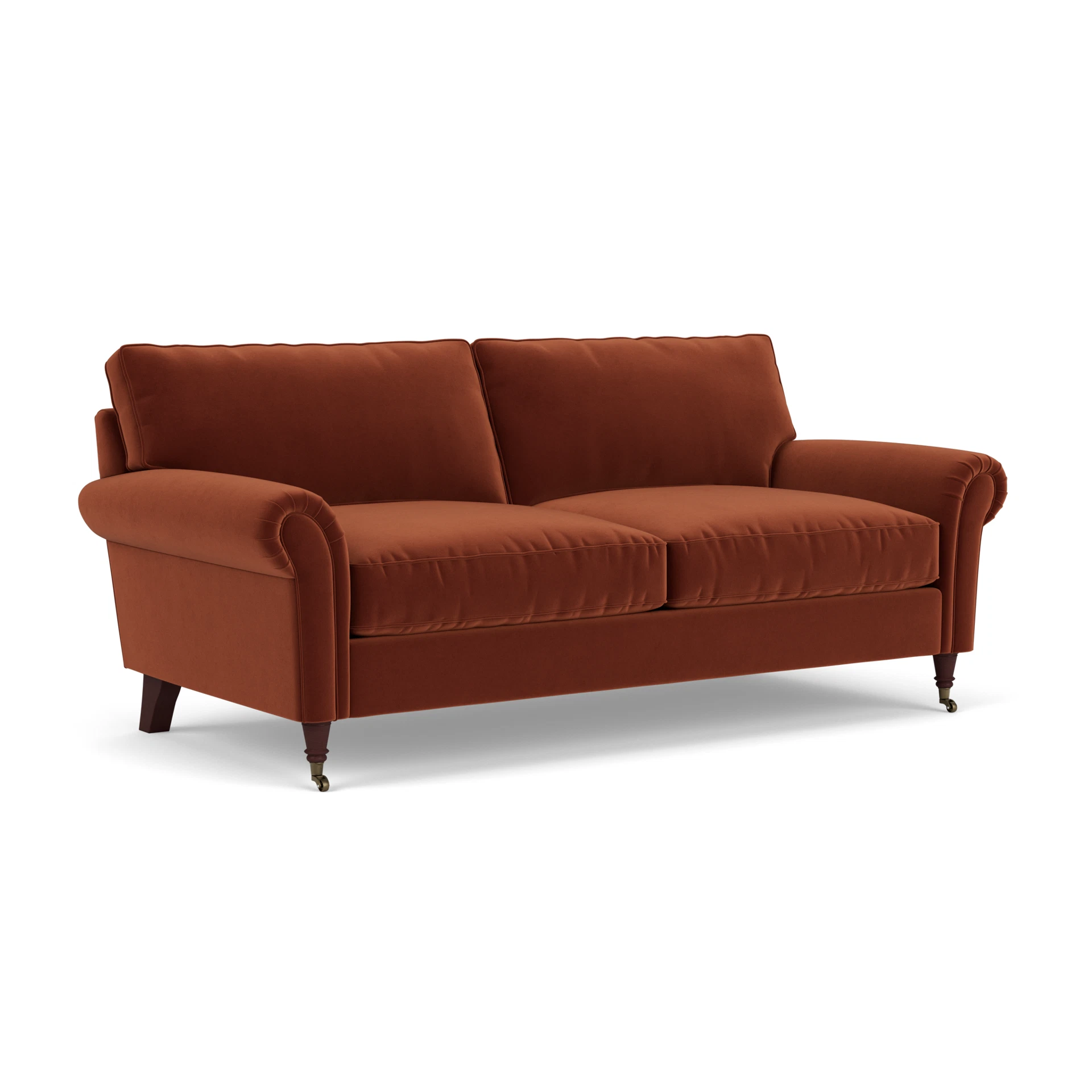 Osbourne 3 Seater Sofa in Matt Velvet - Brick with Light legs