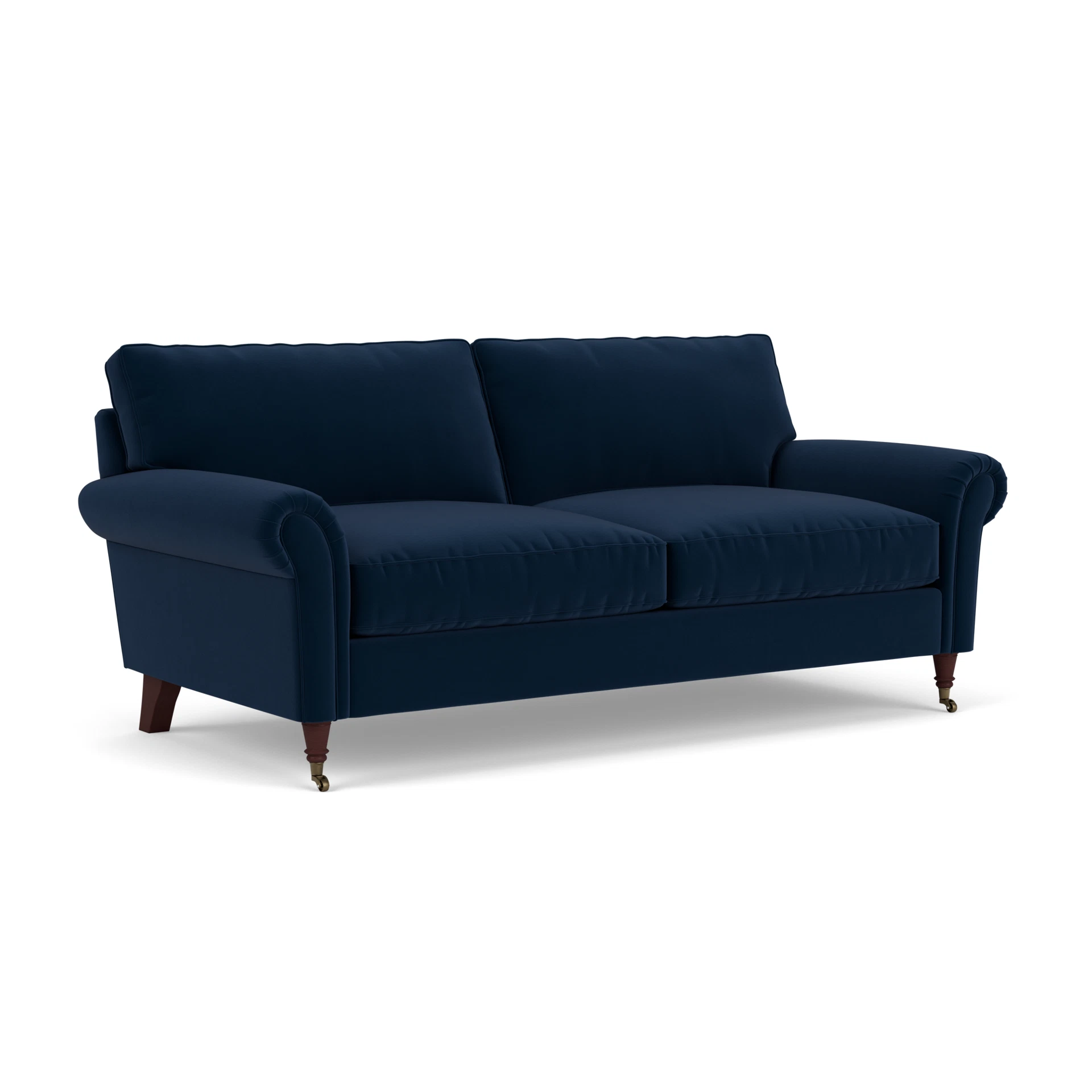 Osbourne 3 Seater Sofa in Matt Velvet - Deep Blue with Light legs