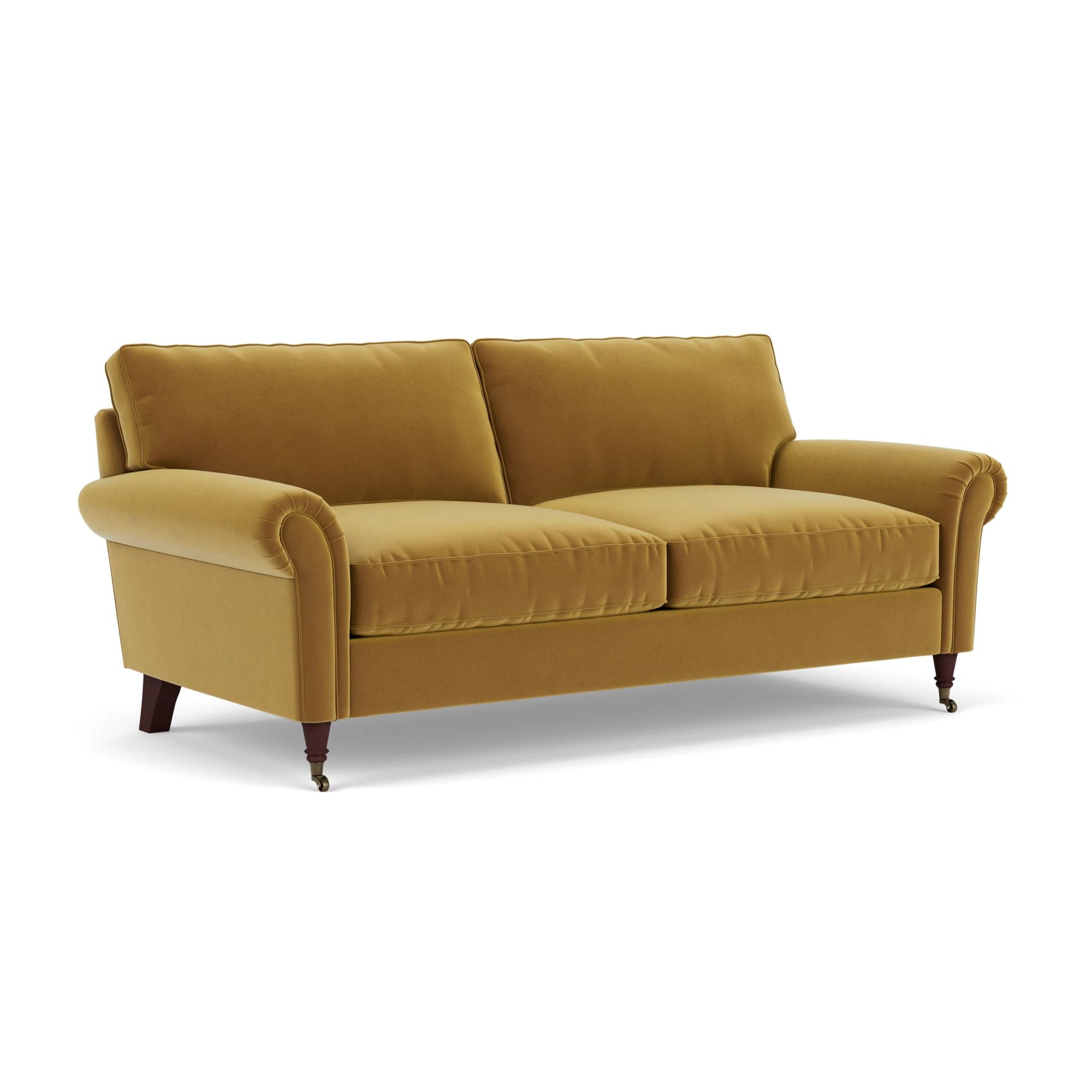 Osbourne 3 Seater Sofa in Matt Velvet - Mustard with Light legs