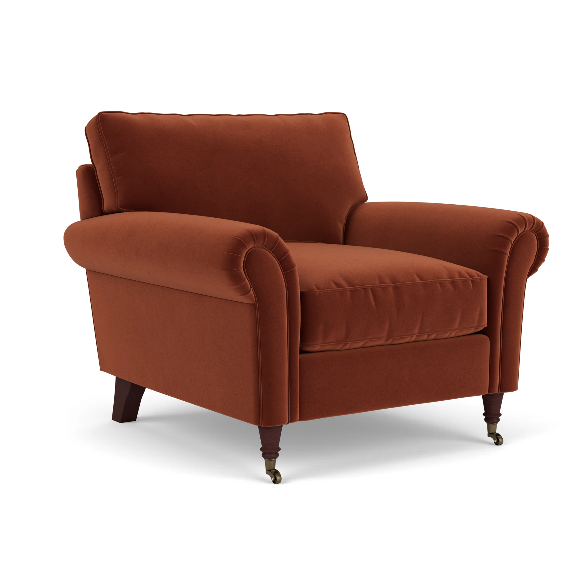 Osbourne Armchair in Matt Velvet - Brick with Light legs