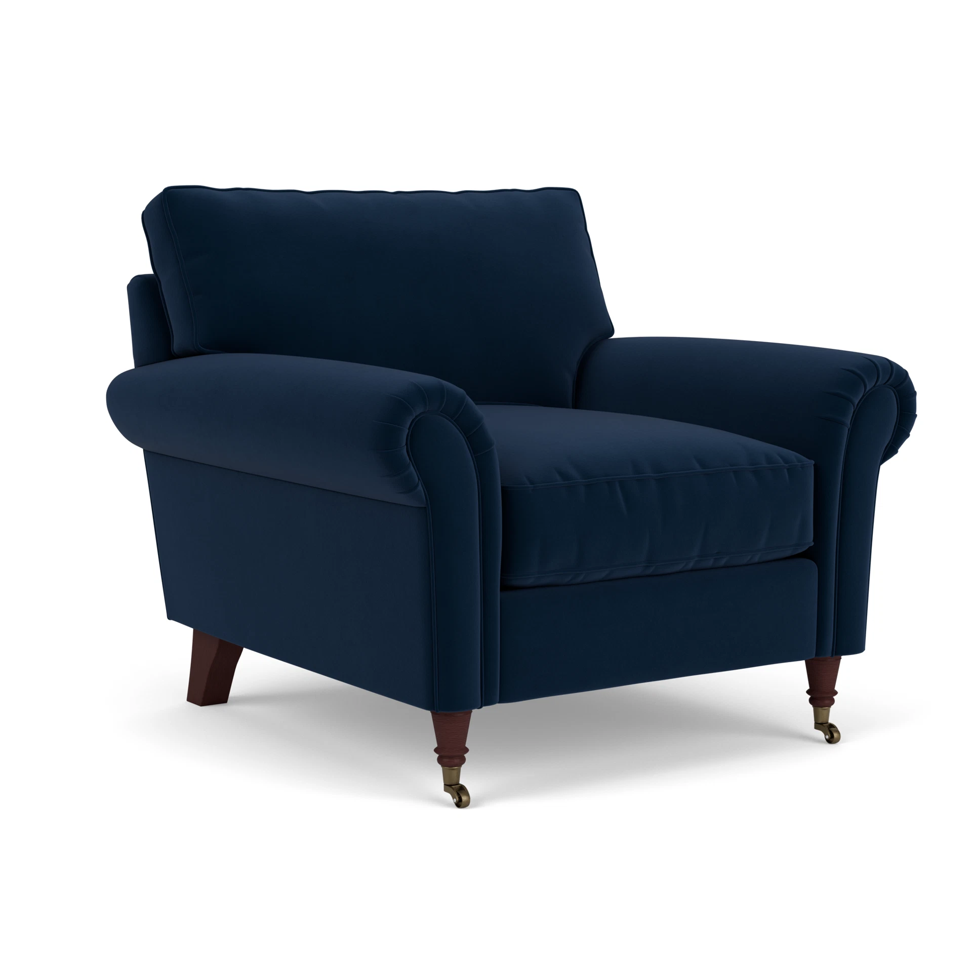 Osbourne Armchair in Matt Velvet - Deep Blue with Light legs