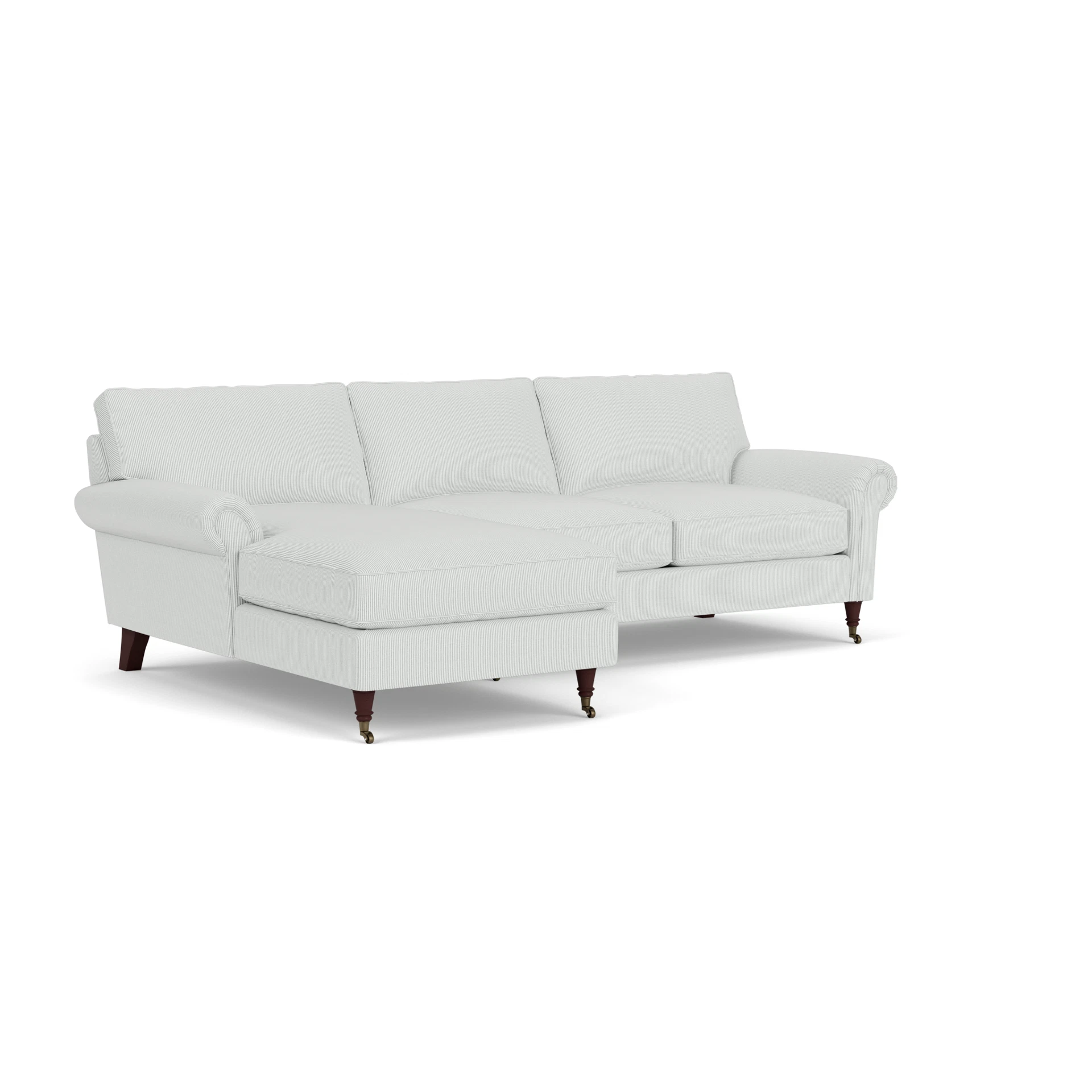 Osbourne Chaise Large Left Hand in Broadway Stripe - Duck Egg with Light legs