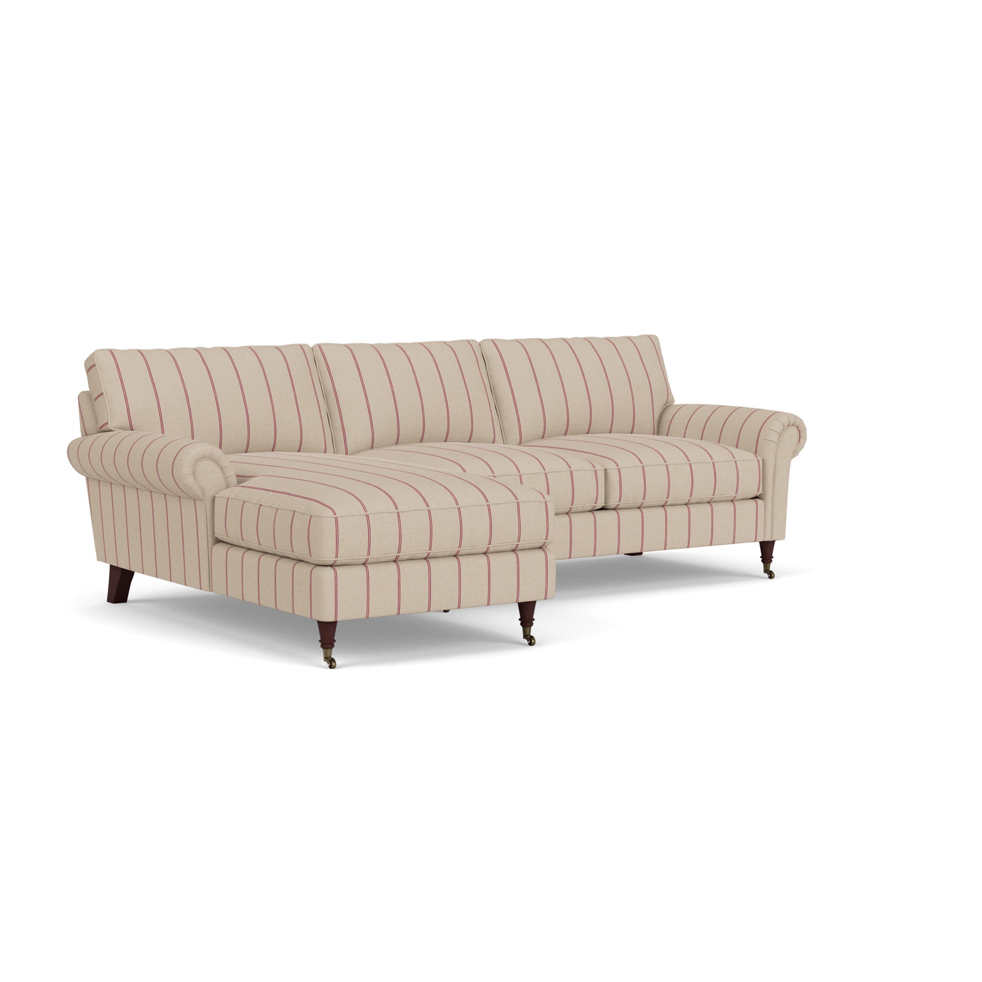 Osbourne Chaise Large Left Hand in Compton Stripe - Raspberry with Light legs