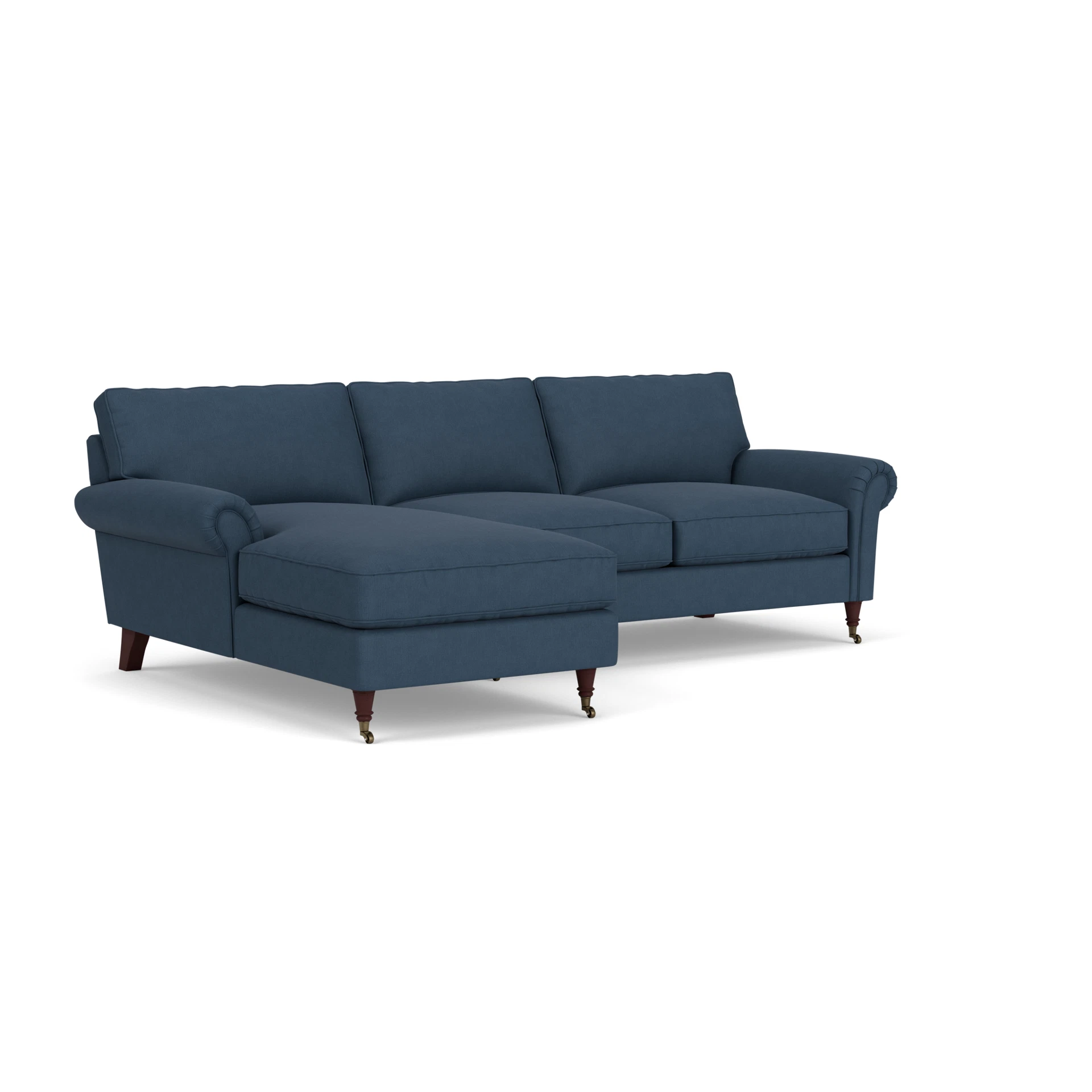 Osbourne Chaise Large Left Hand in House Linen Mix - Indigo with Light legs