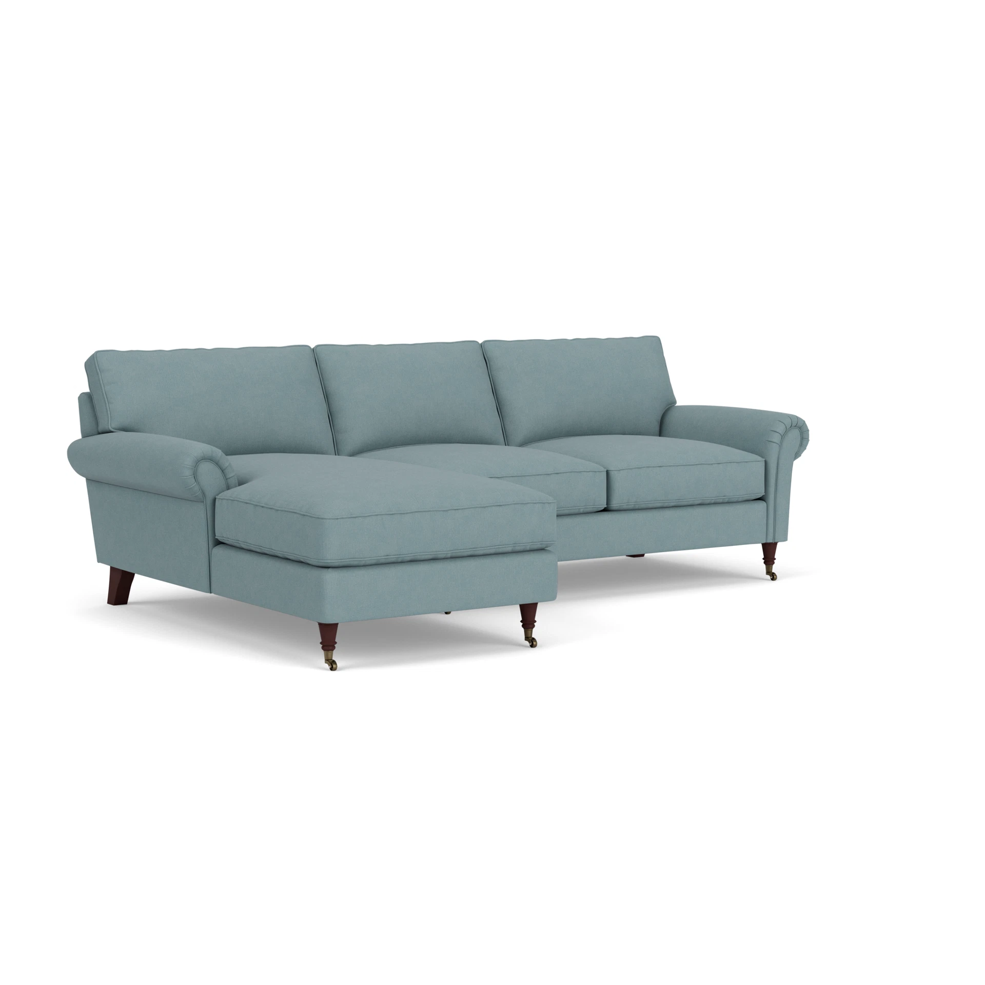 Osbourne Chaise Large Left Hand in House Linen Mix - Sky Blue with Light legs