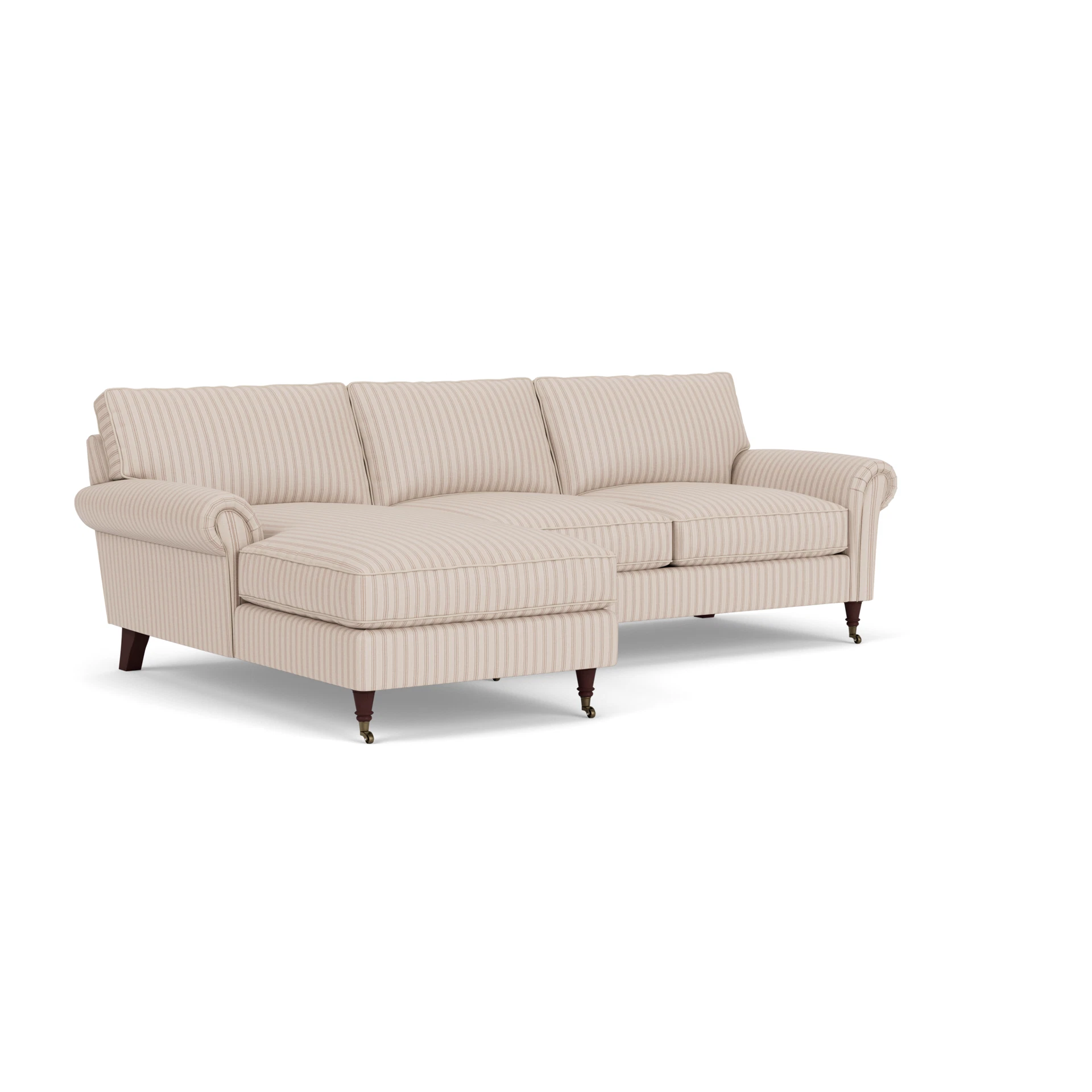 Osbourne Chaise Large Left Hand in Kingham Stripe - Flax with Light legs
