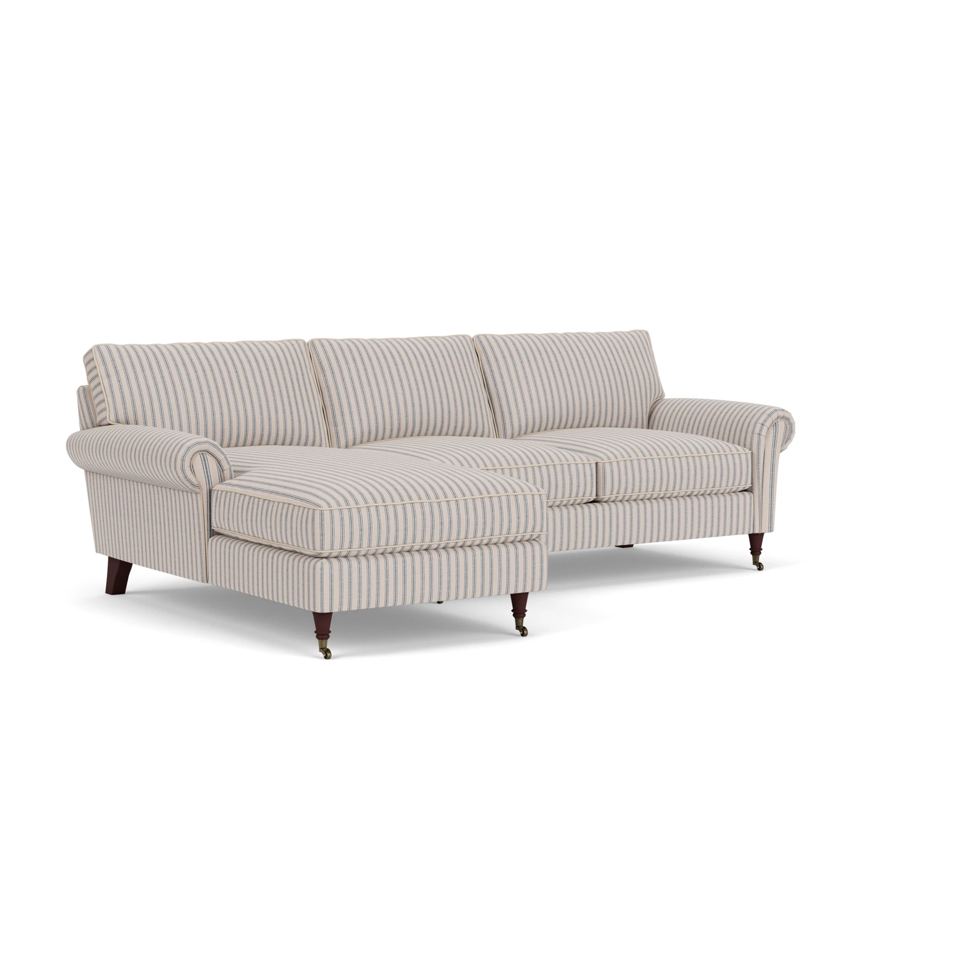 Osbourne Chaise Large Left Hand in Kingham Stripe - Indigo with Light legs