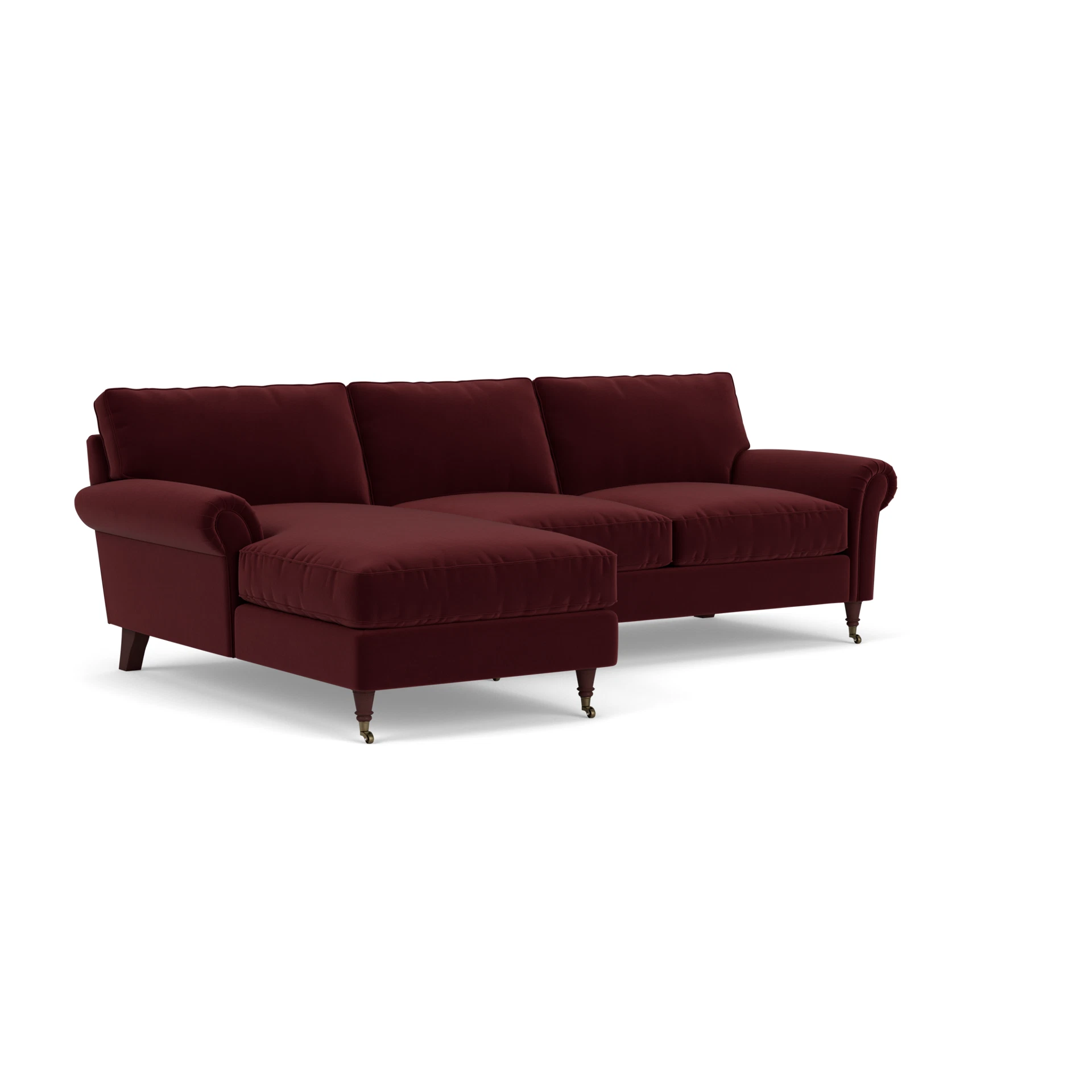 Osbourne Chaise Large Left Hand in Matt Velvet - Dark Rosehip with Light legs