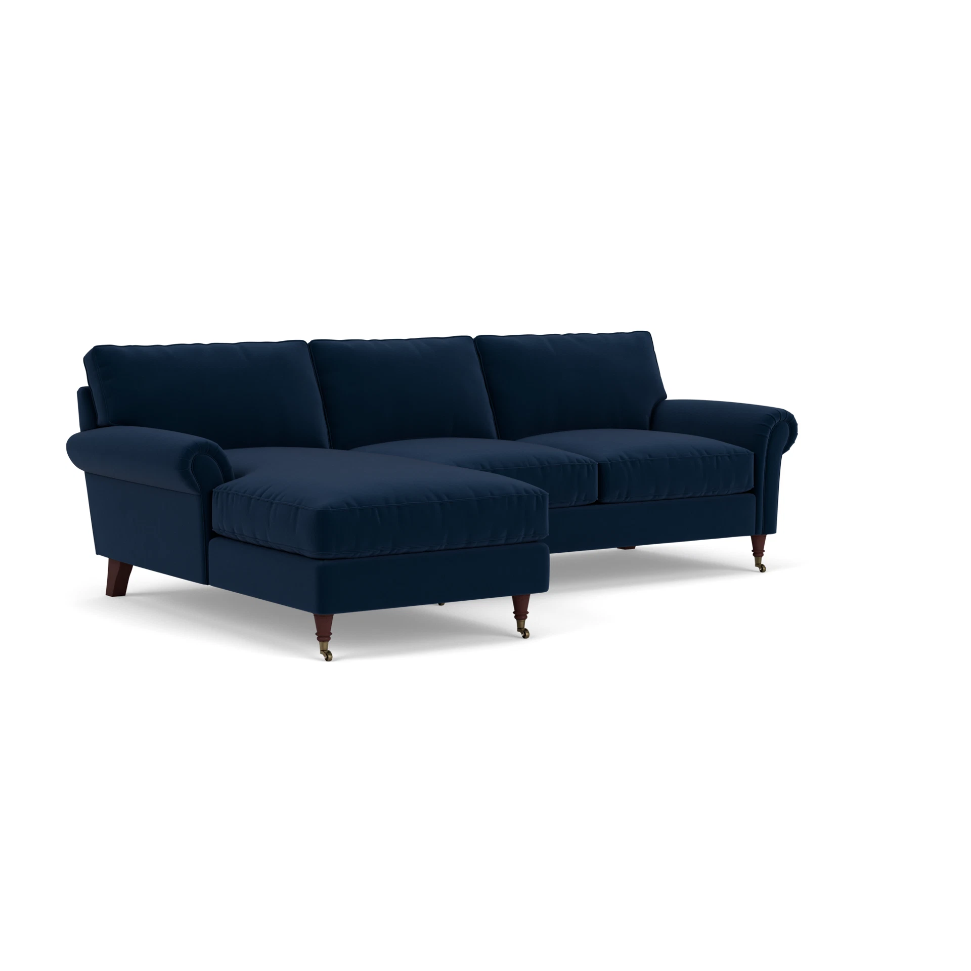 Osbourne Chaise Large Left Hand in Matt Velvet - Deep Blue with Light legs