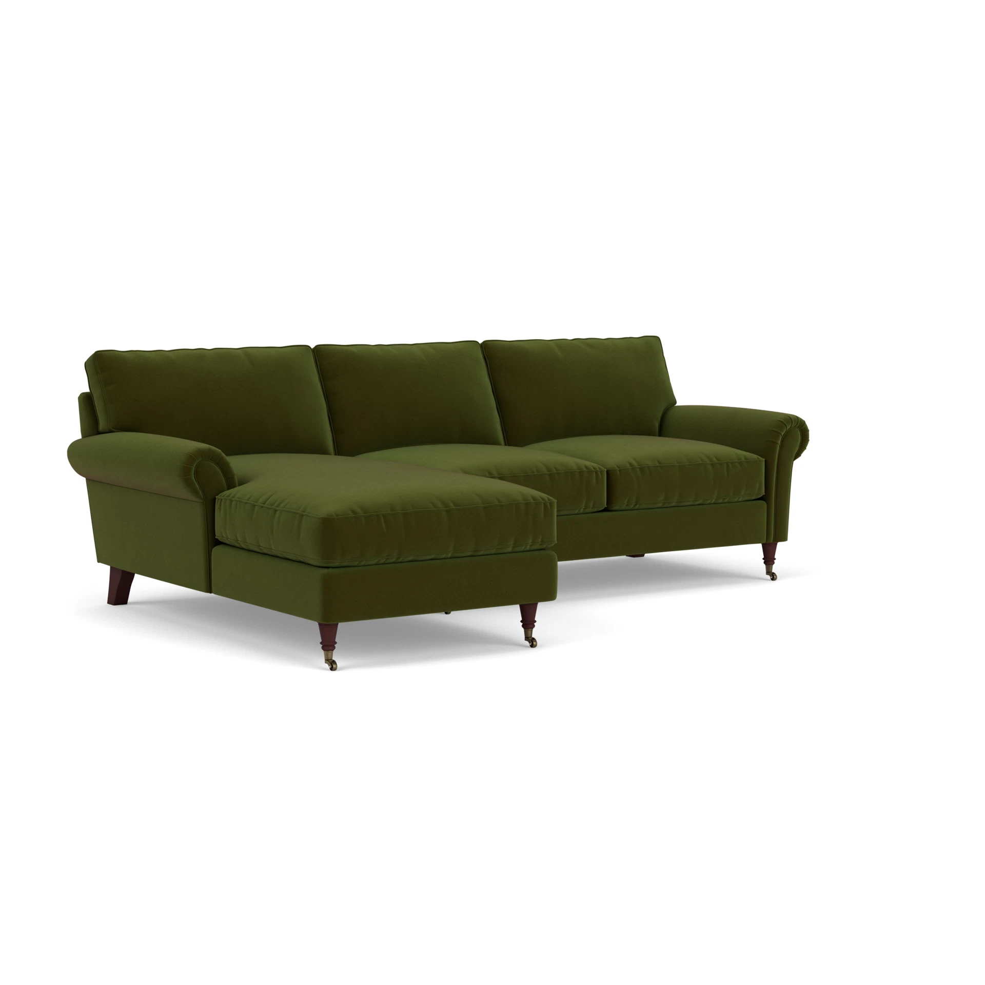 Osbourne Chaise Large Left Hand in Matt Velvet - Forest Green with Light legs
