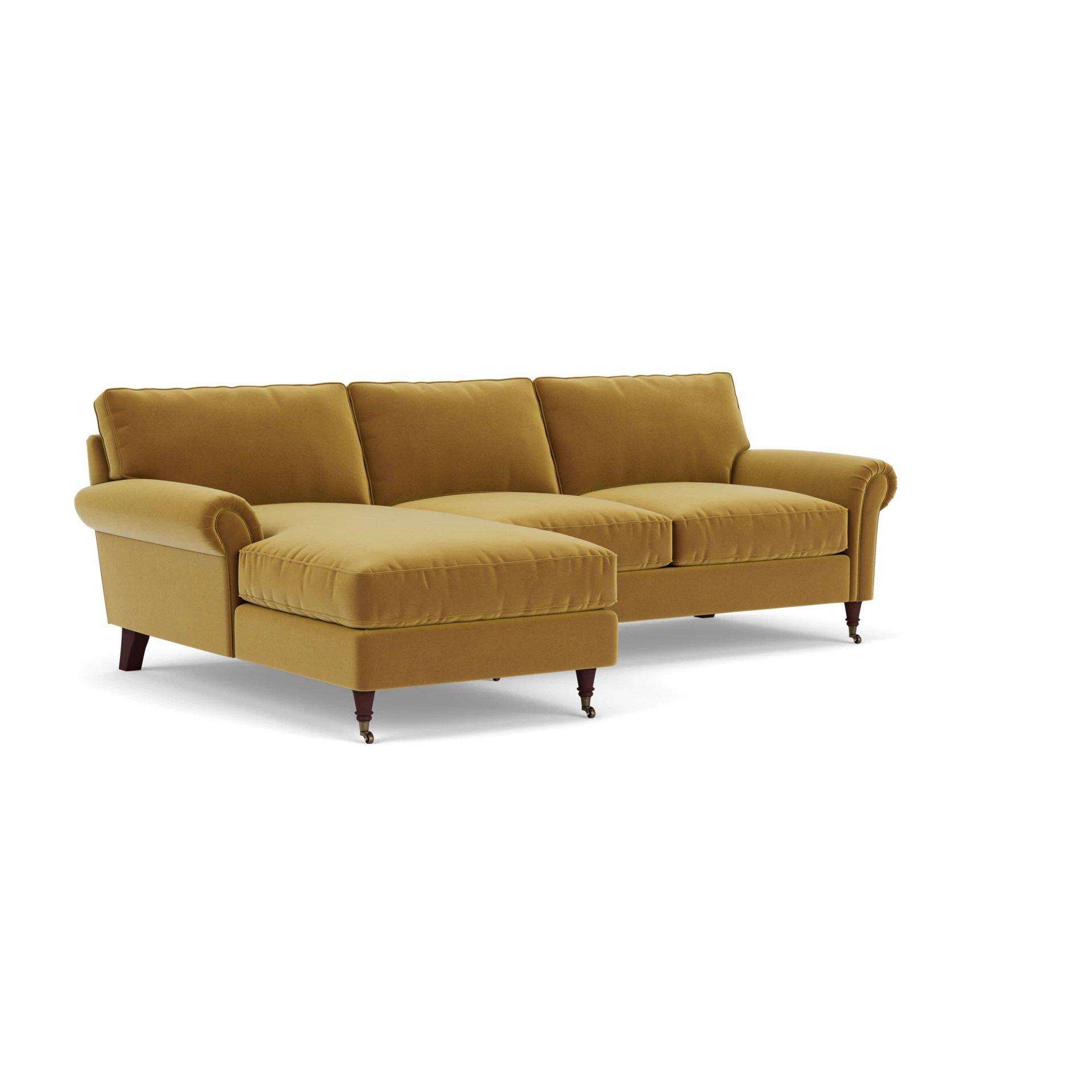 Osbourne Chaise Large Left Hand in Matt Velvet - Mustard with Light legs