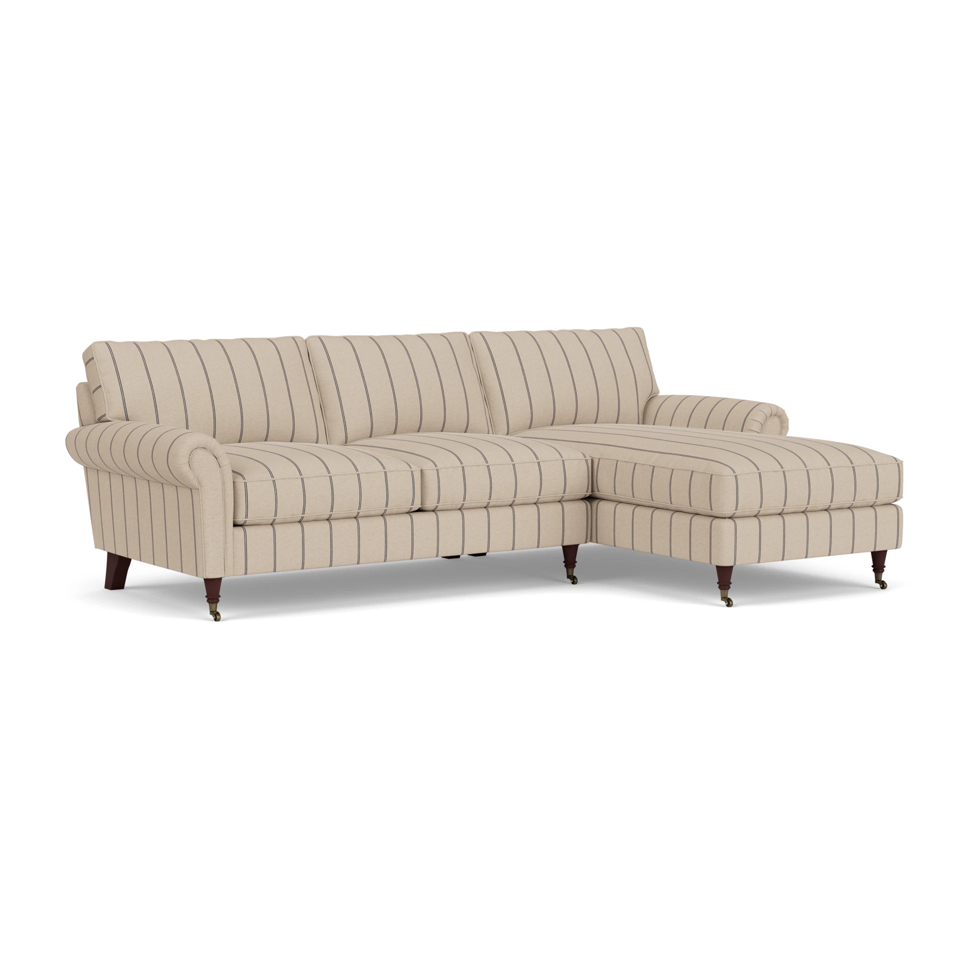 Osbourne Chaise Large Right Hand in Compton Stripe - Charcoal with Light legs