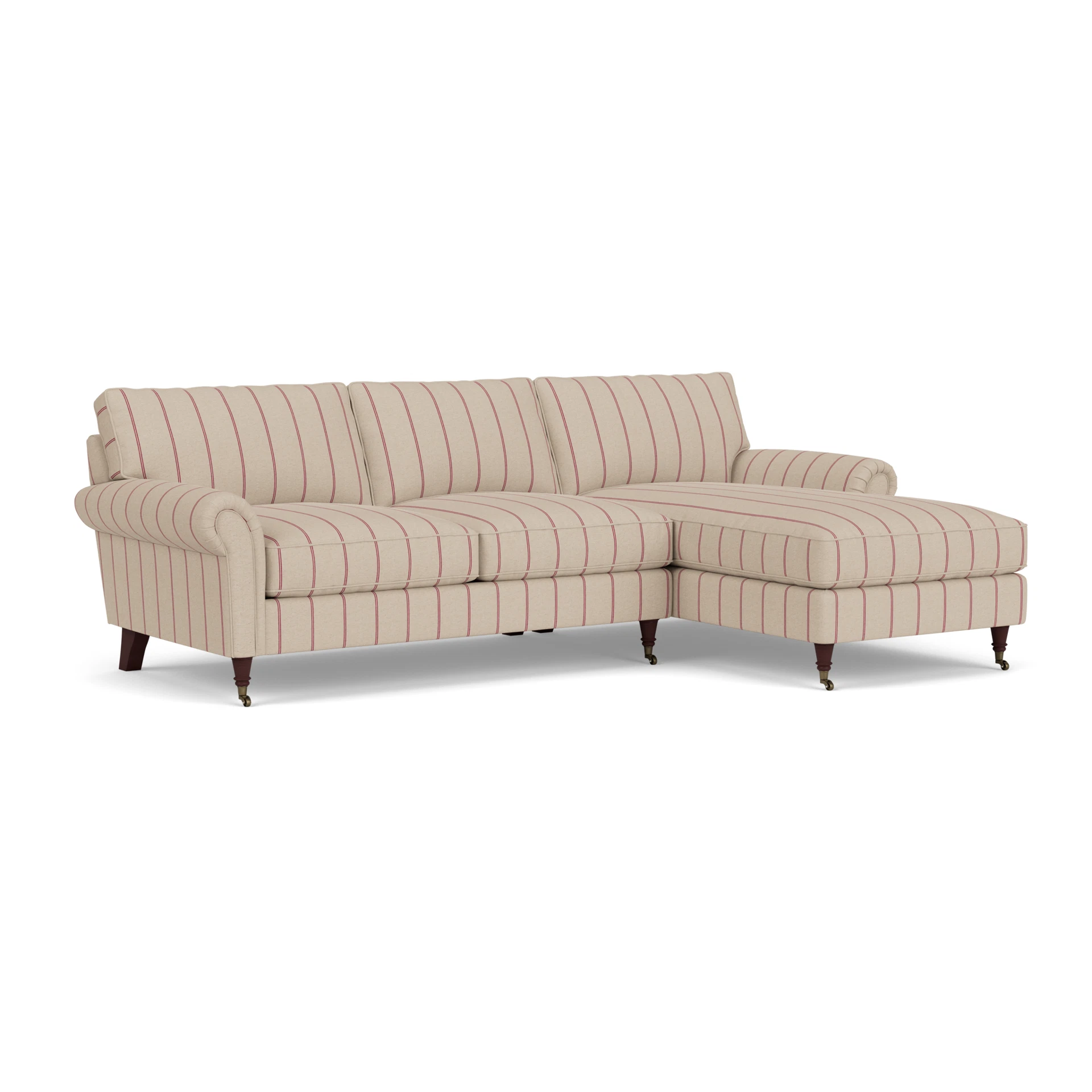 Osbourne Chaise Large Right Hand in Compton Stripe - Raspberry with Light legs