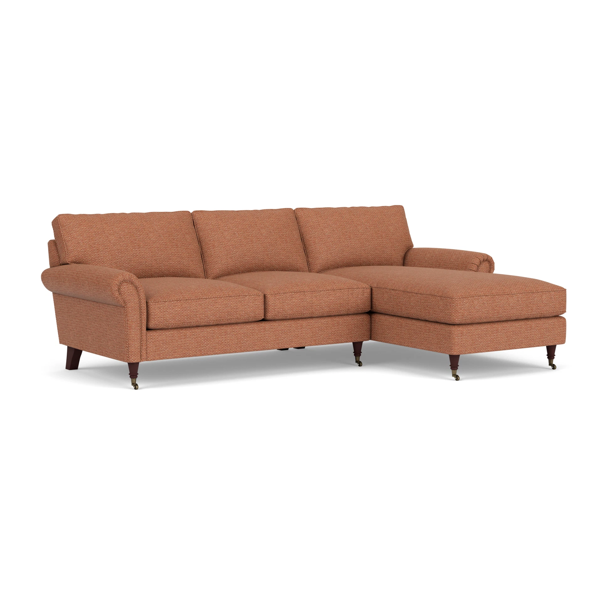 Osbourne Chaise Large Right Hand in Herringbone Weave - Brick with Light legs
