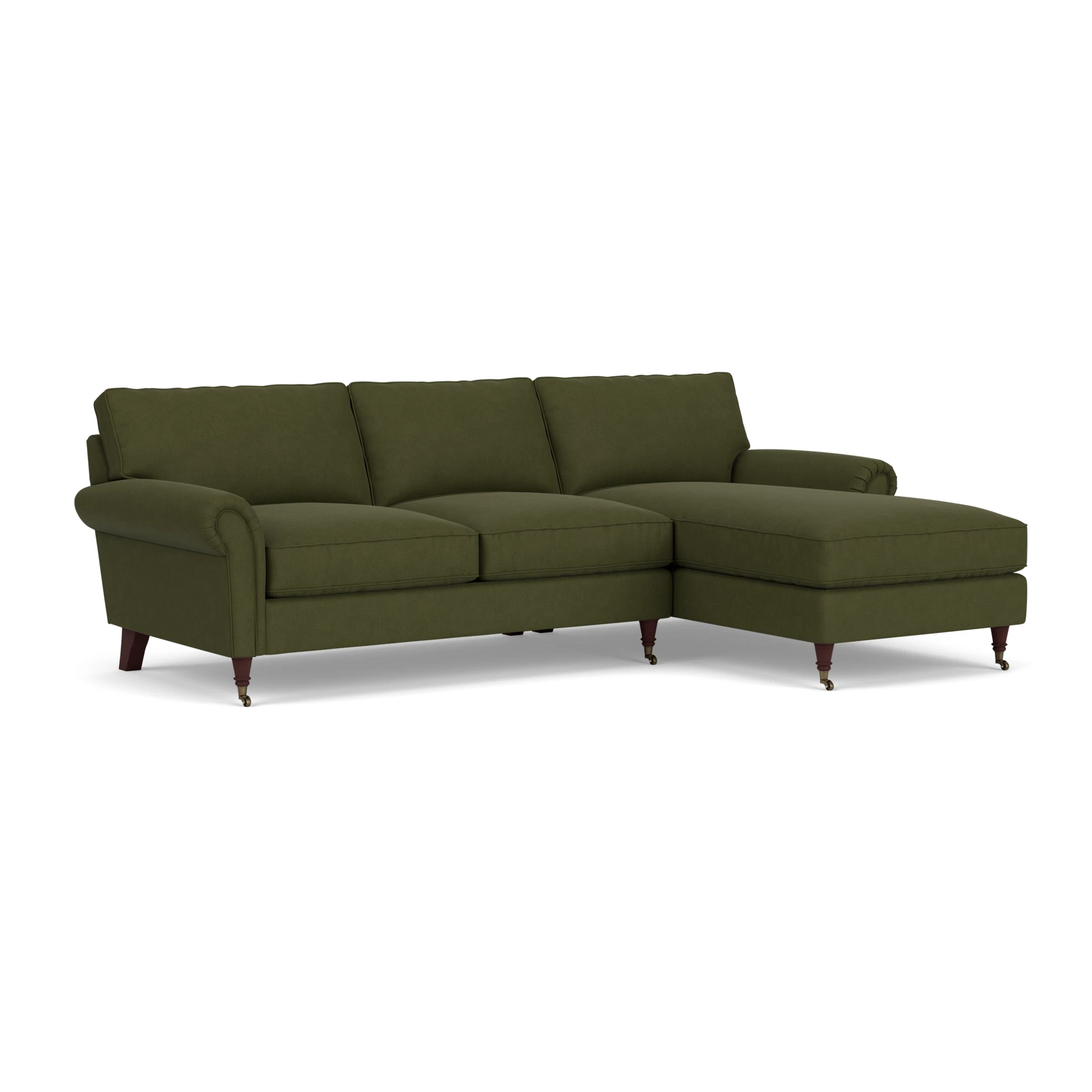 Osbourne Chaise Large Right Hand in House Linen Mix - Forest Green with Light legs