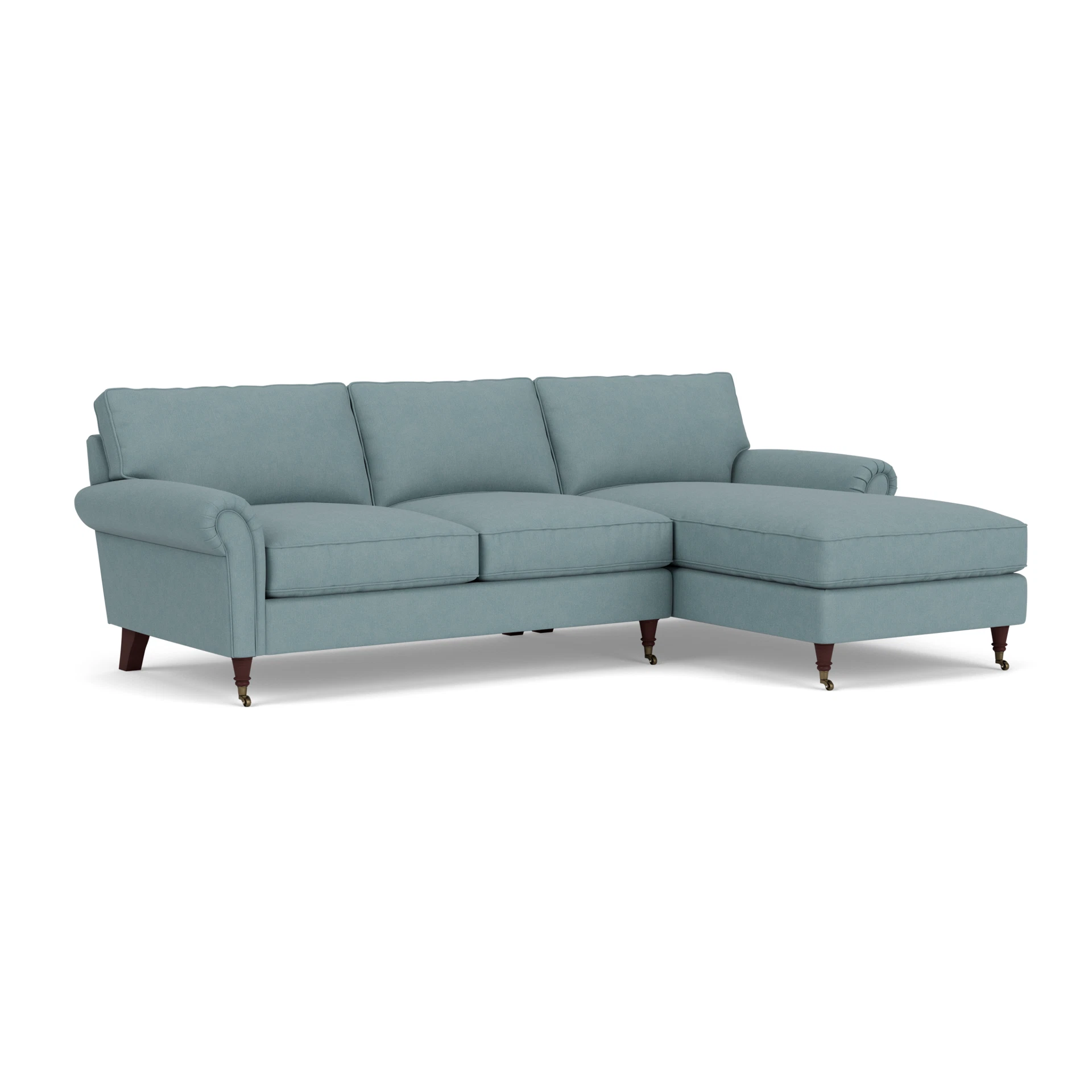 Osbourne Chaise Large Right Hand in House Linen Mix - Sky Blue with Light legs