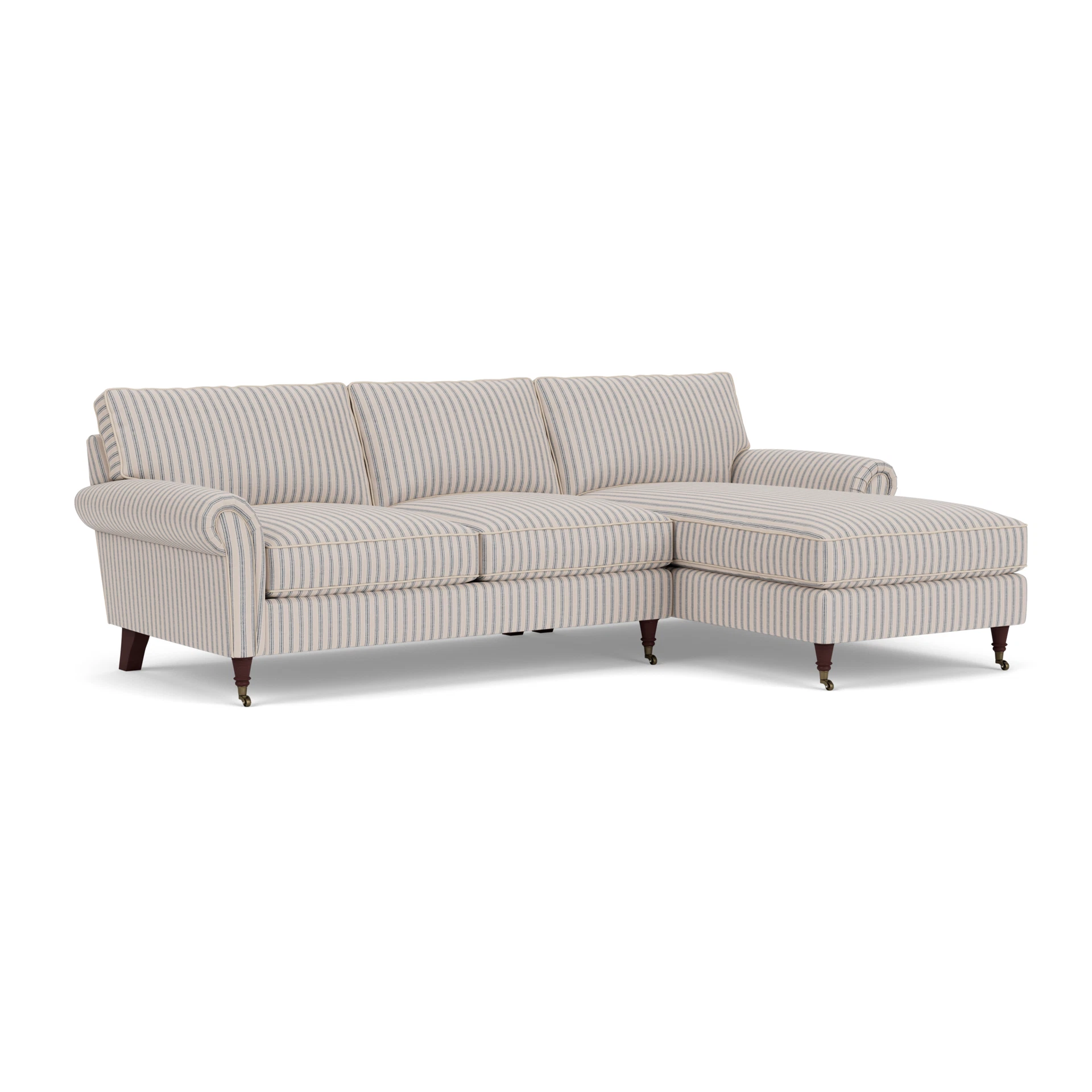 Osbourne Chaise Large Right Hand in Kingham Stripe - Indigo with Light legs