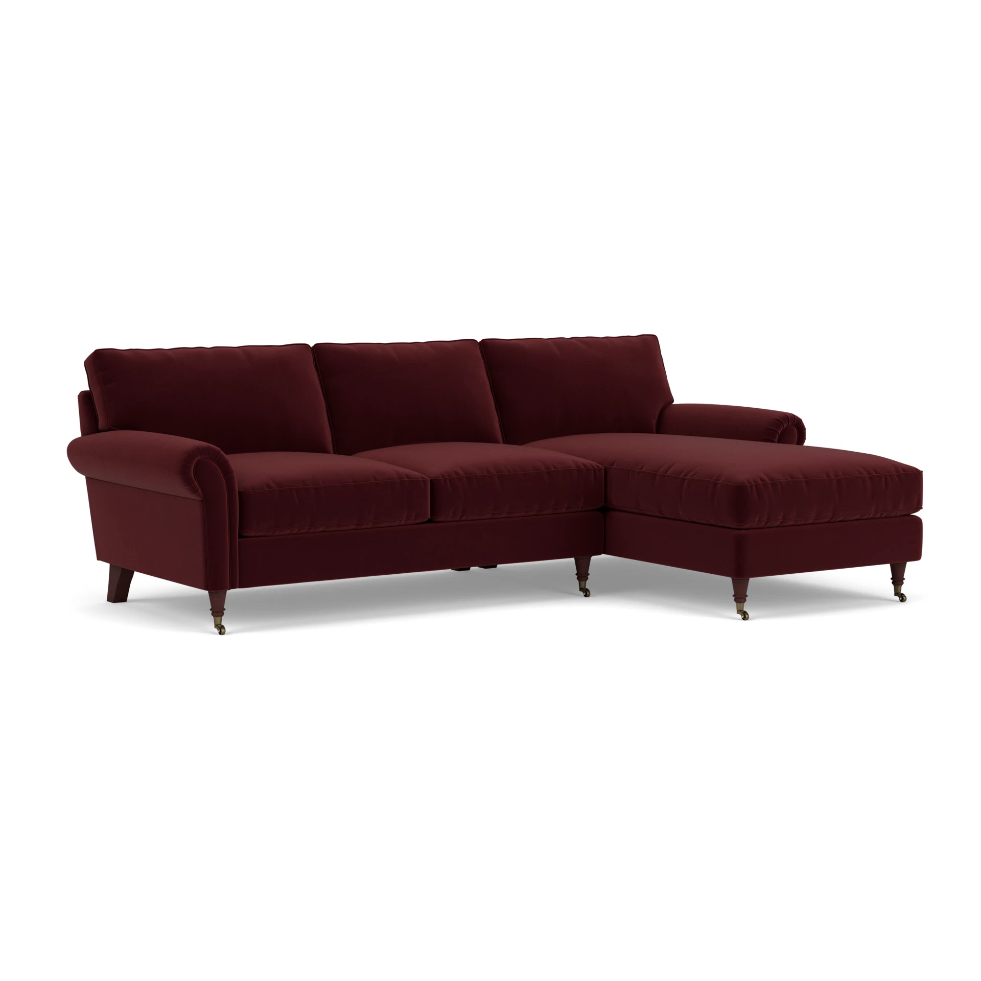 Osbourne Chaise Large Right Hand in Matt Velvet - Dark Rosehip with Light legs