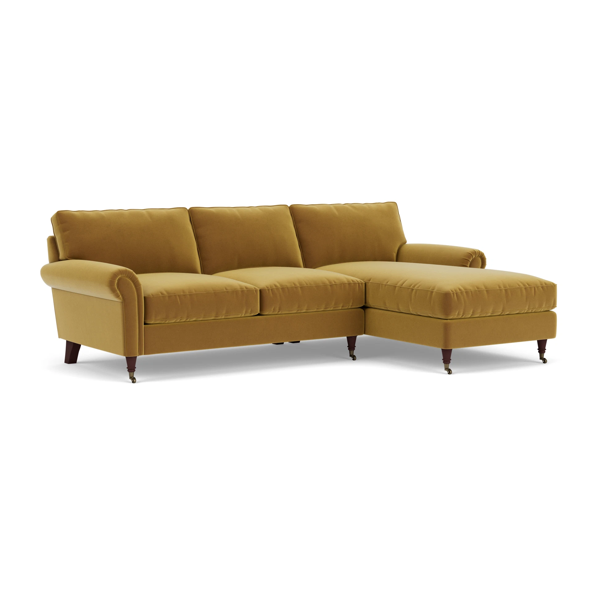 Osbourne Chaise Large Right Hand in Matt Velvet - Mustard with Light legs