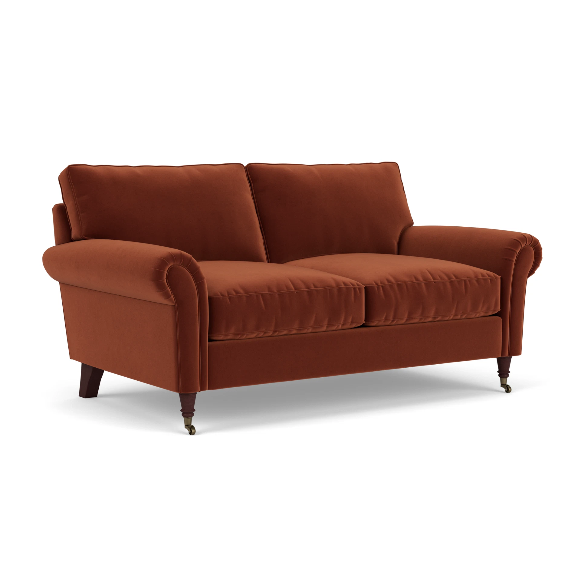 Osbourne Large 2 Seater Sofa in Matt Velvet - Brick with Light legs