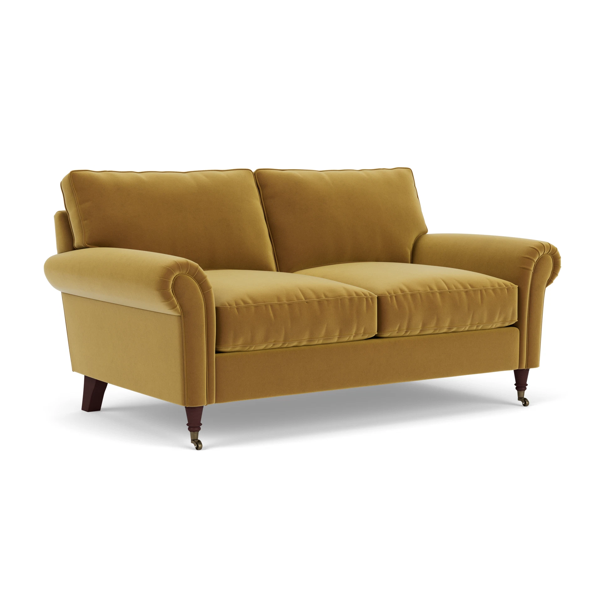 Osbourne Large 2 Seater Sofa in Matt Velvet - Mustard with Light legs