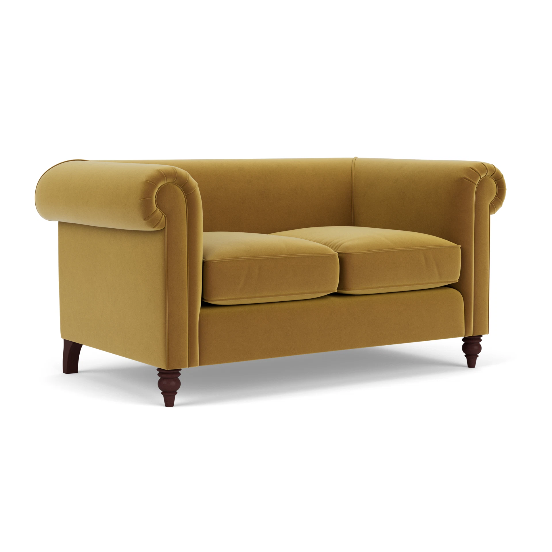 Rayner 2 Seater Sofa in Matt Velvet - Mustard with Light legs