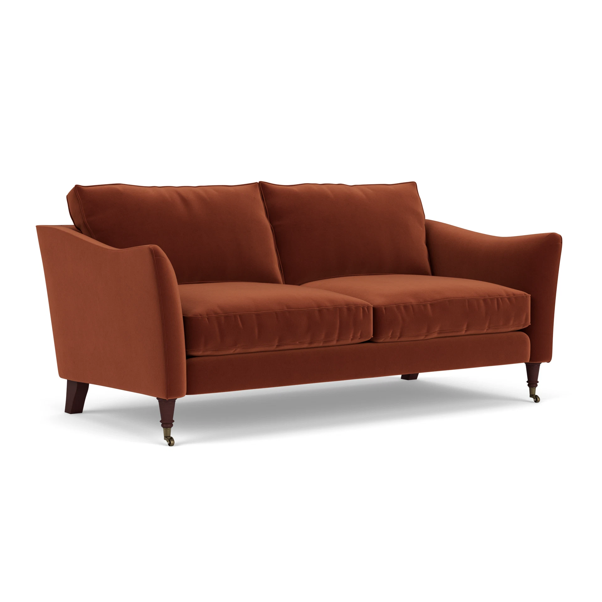 Robinson 3 Seater Sofa in Matt Velvet - Brick with Light legs