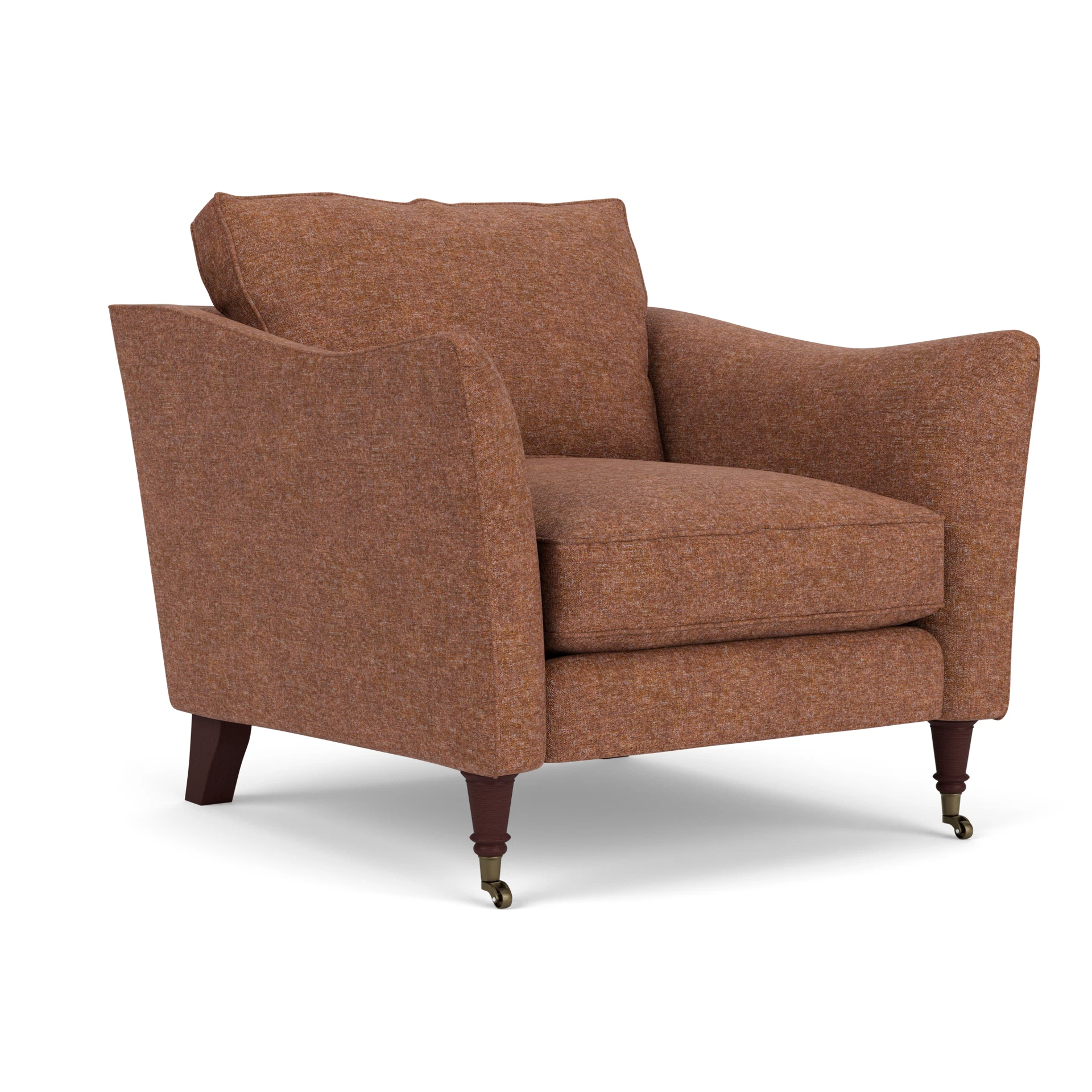 Robinson Armchair in Aquaclean Oxford - Brick Marl with Light legs