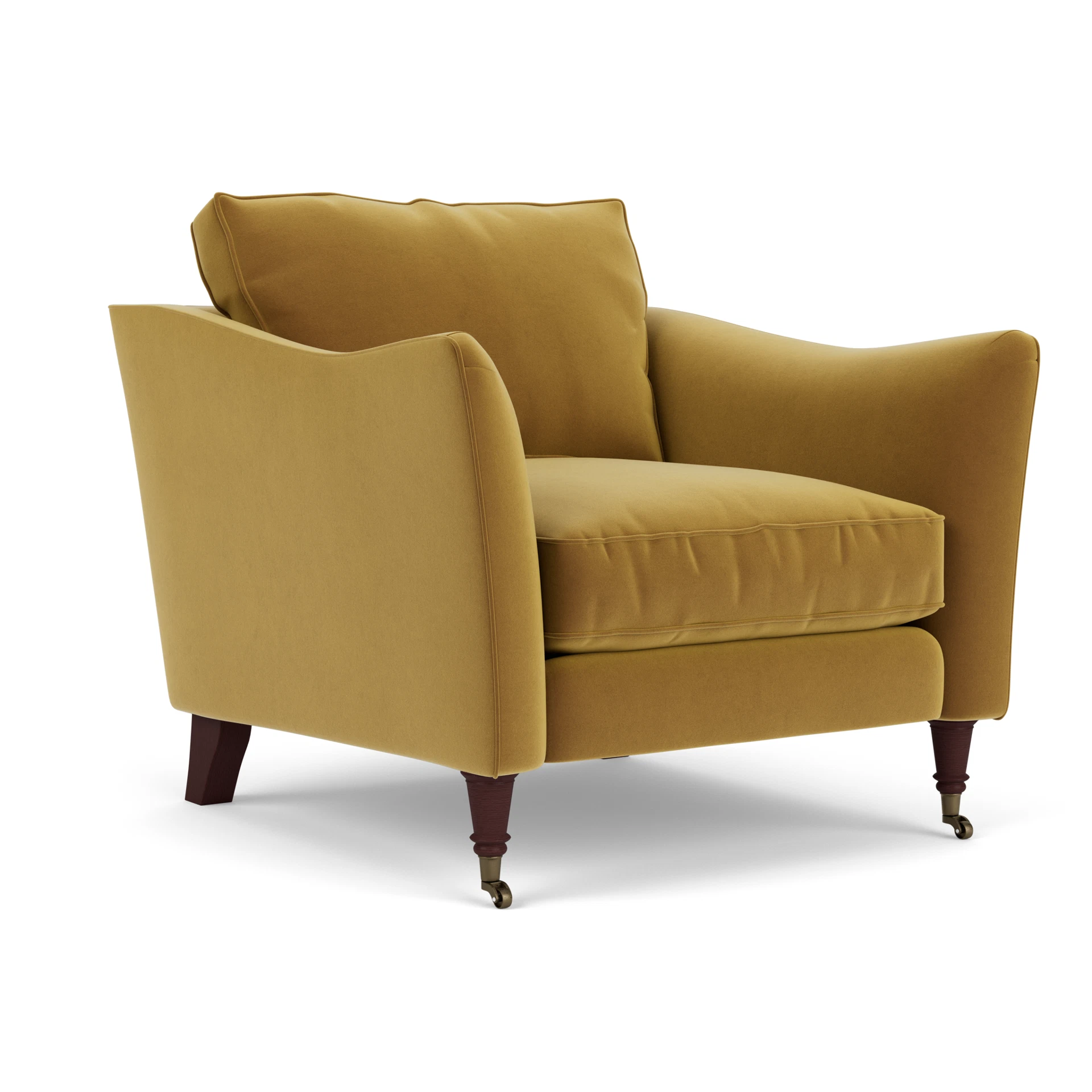 Robinson Armchair in Matt Velvet - Mustard with Light legs