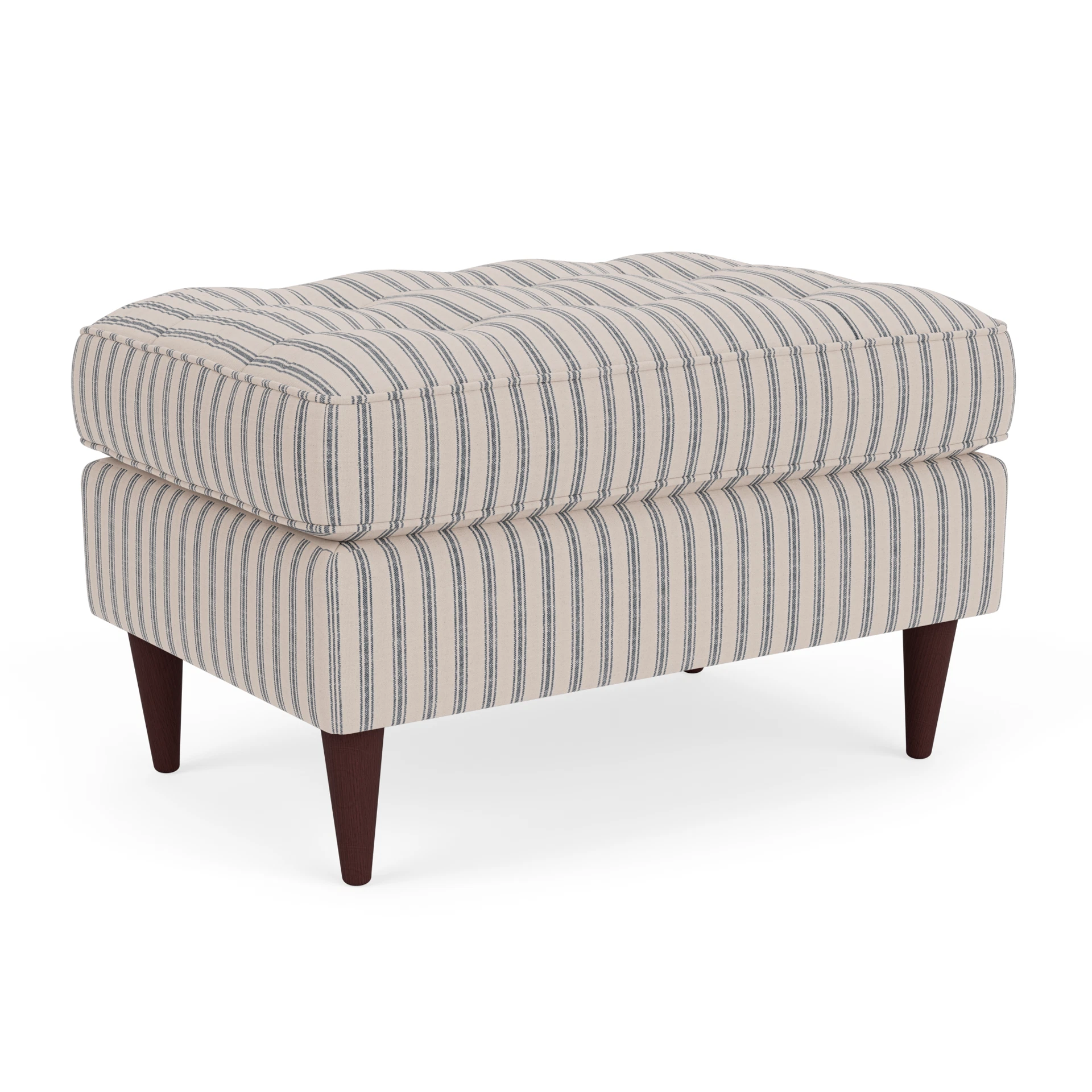 Saxon Small Foot Stool in Kingham Stripe - Indigo with Light legs