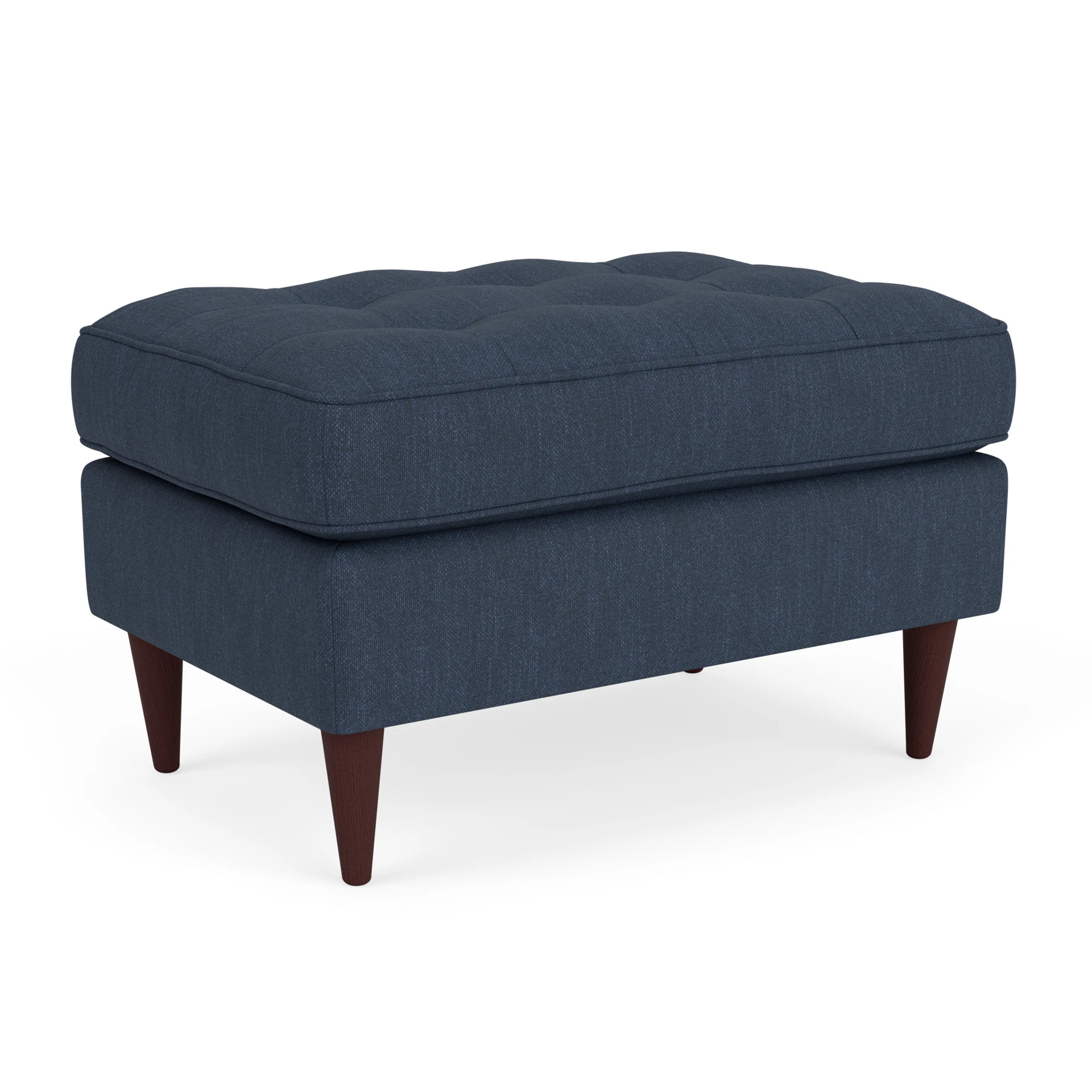 Saxon Small Foot Stool in Luxury Italian Linen - Indigo with Light legs