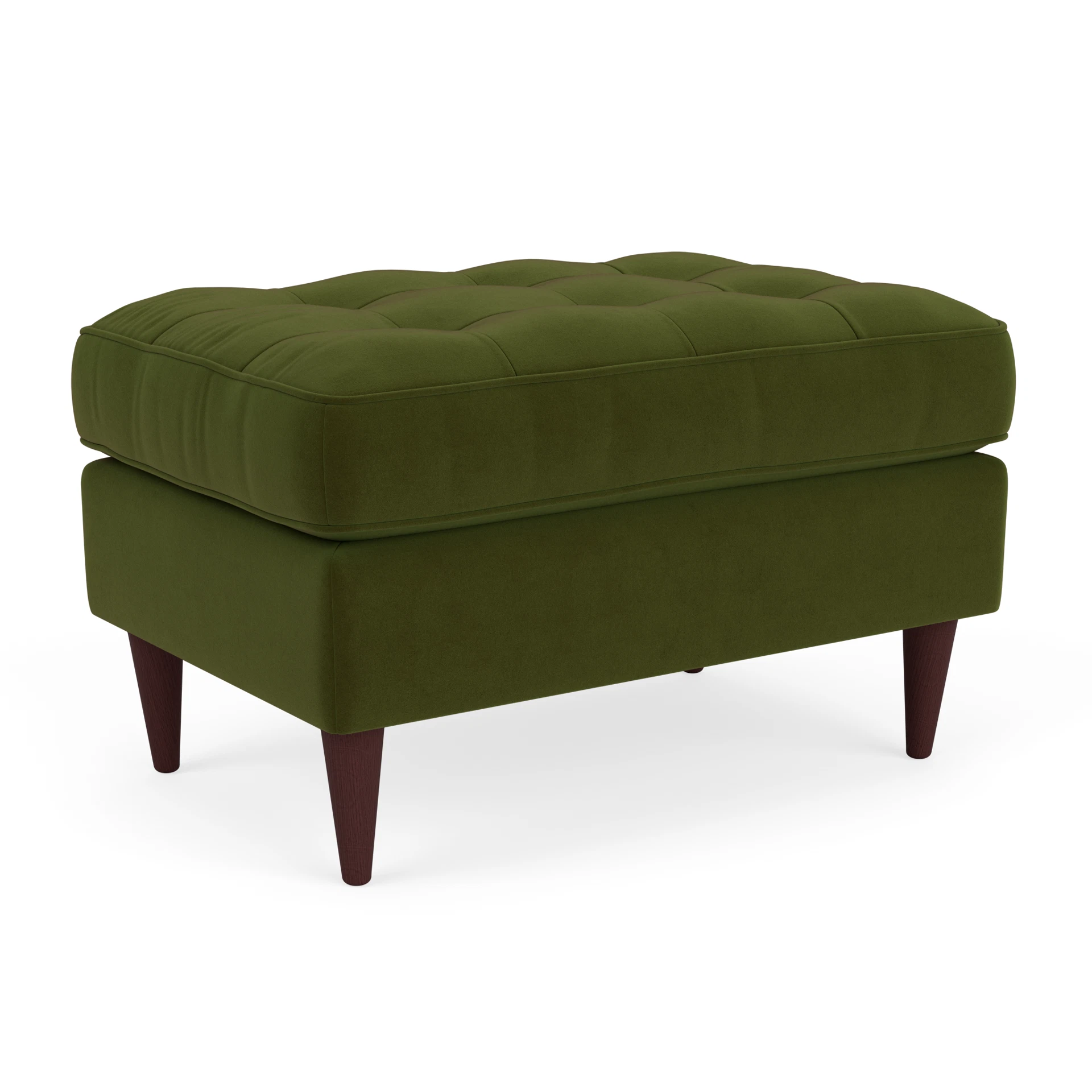 Saxon Small Foot Stool in Matt Velvet - Forest Green with Light legs