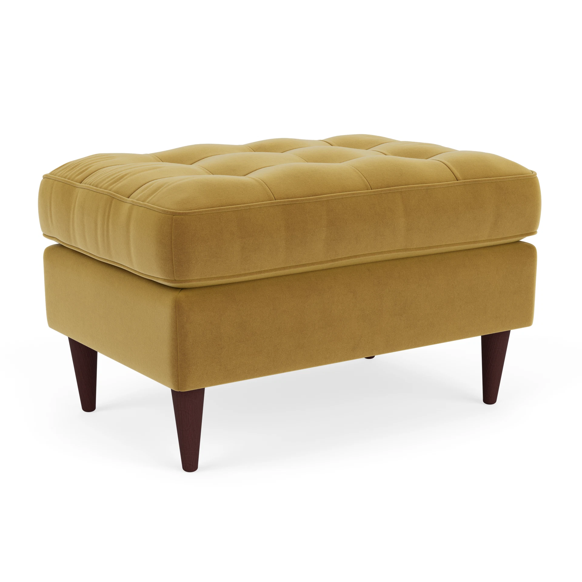 Saxon Small Foot Stool in Matt Velvet - Mustard with Light legs