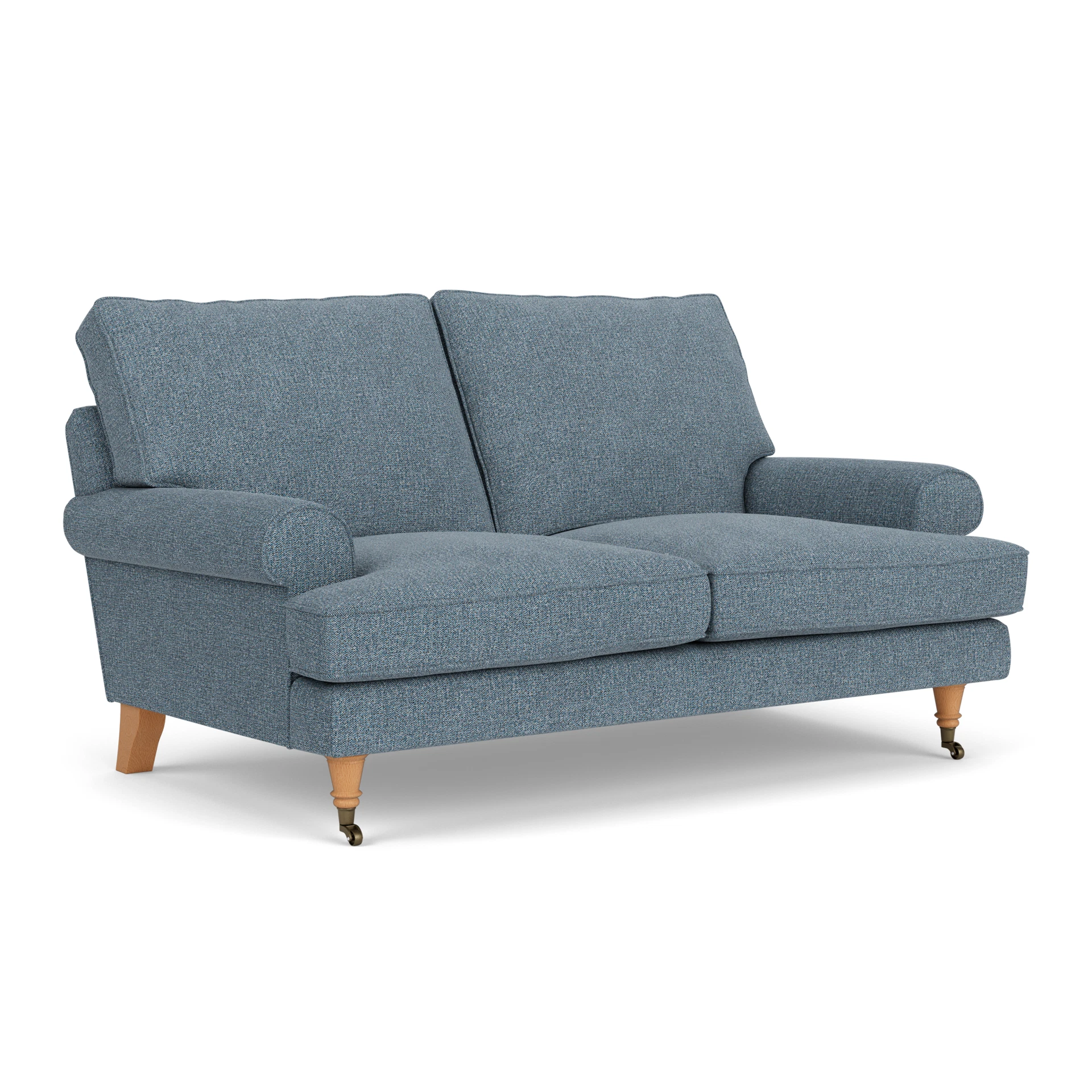 Stewart 2 Seater Sofa in Aquaclean Oxford - Mid Blue with Light legs