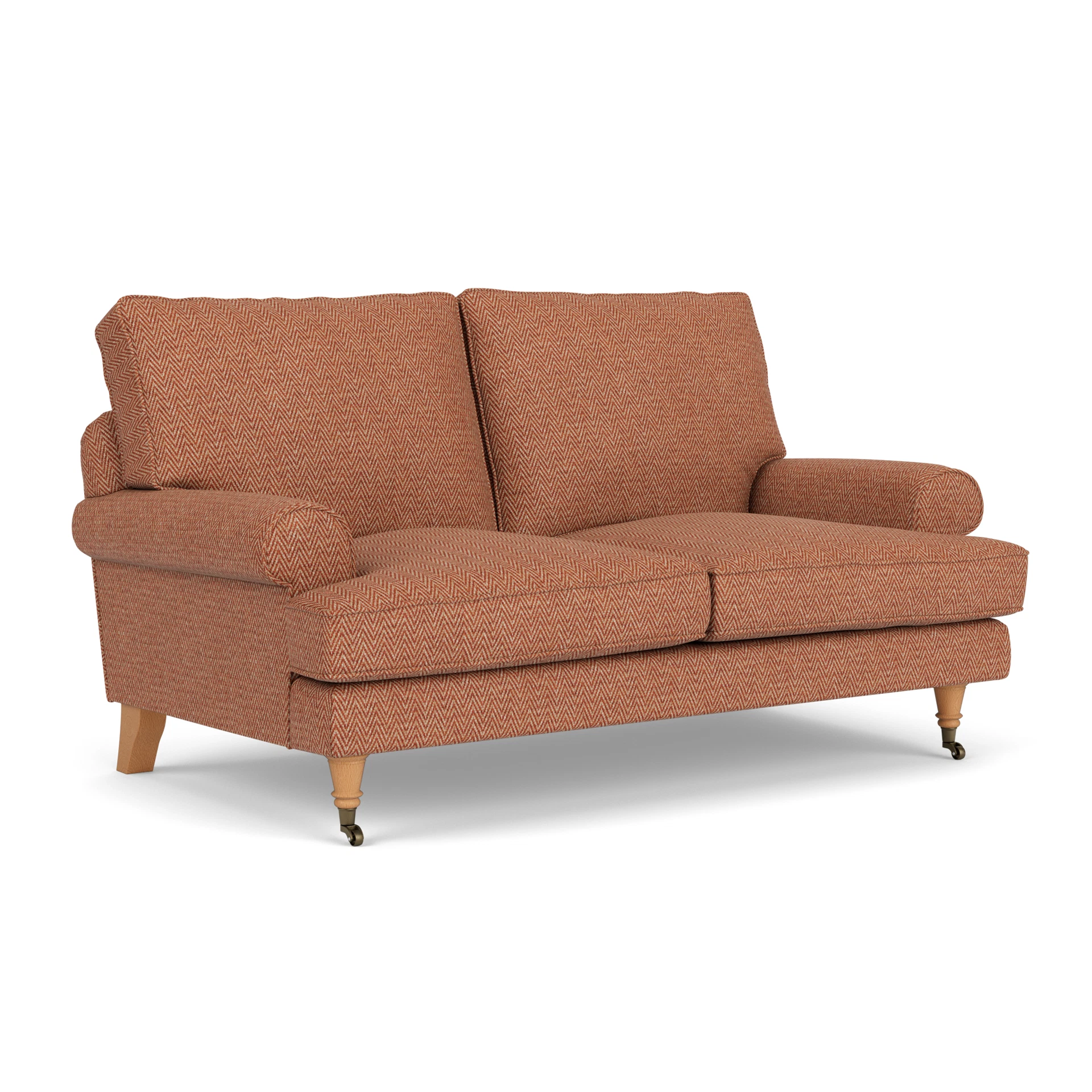 Stewart 2 Seater Sofa in Herringbone Weave - Brick with Light legs