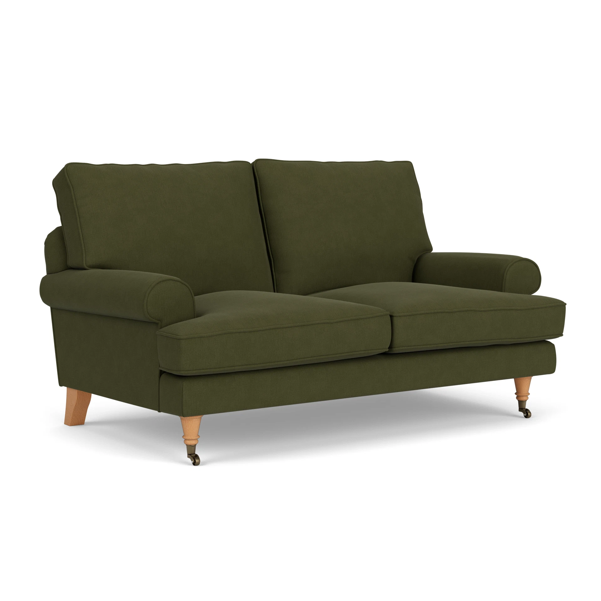 Stewart 2 Seater Sofa in House Linen Mix - Forest Green with Light legs