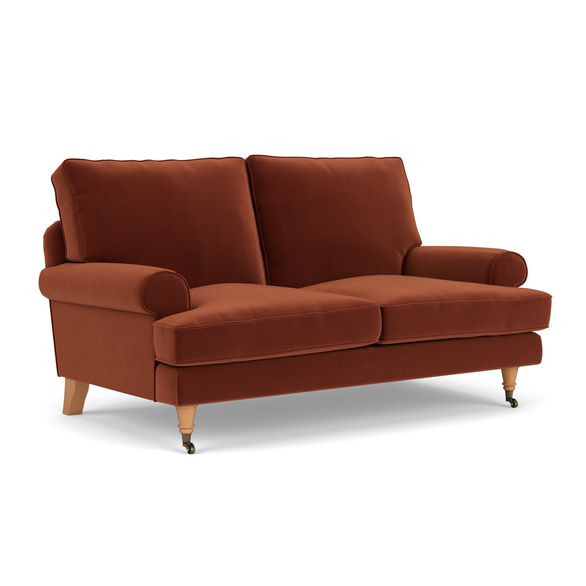 Stewart 2 Seater Sofa in Matt Velvet - Brick with Light legs