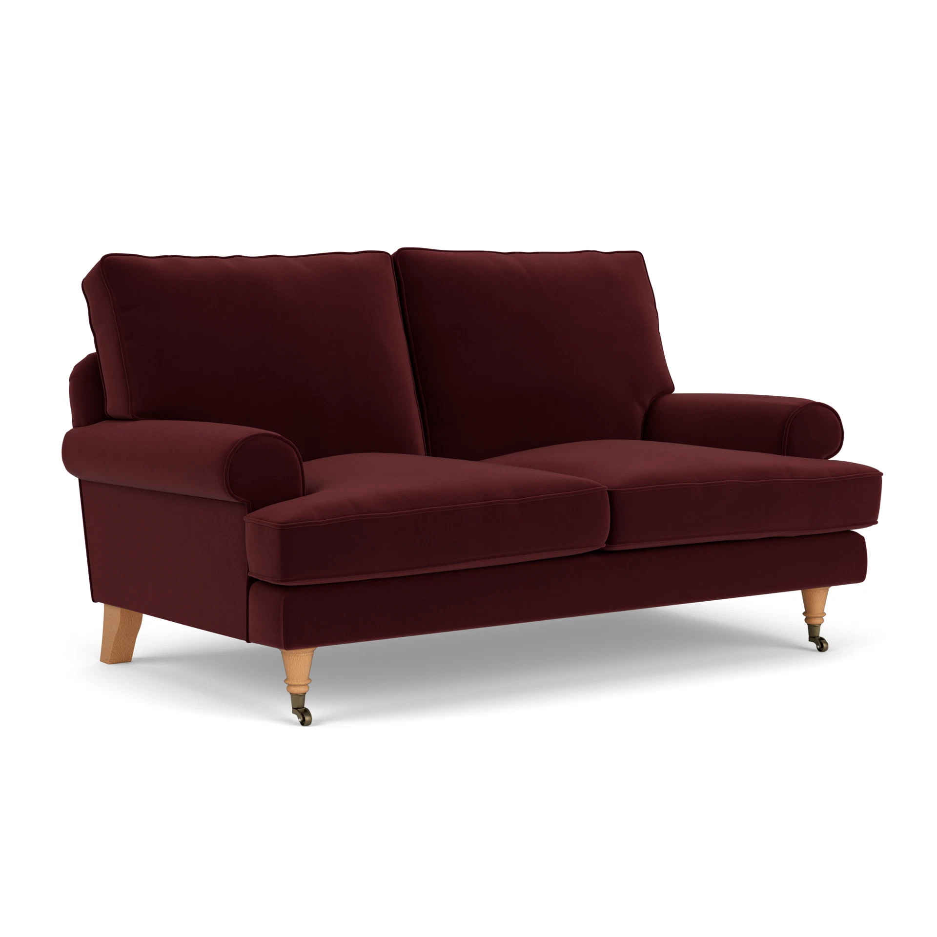 Stewart 2 Seater Sofa in Matt Velvet - Dark Rosehip with Light legs