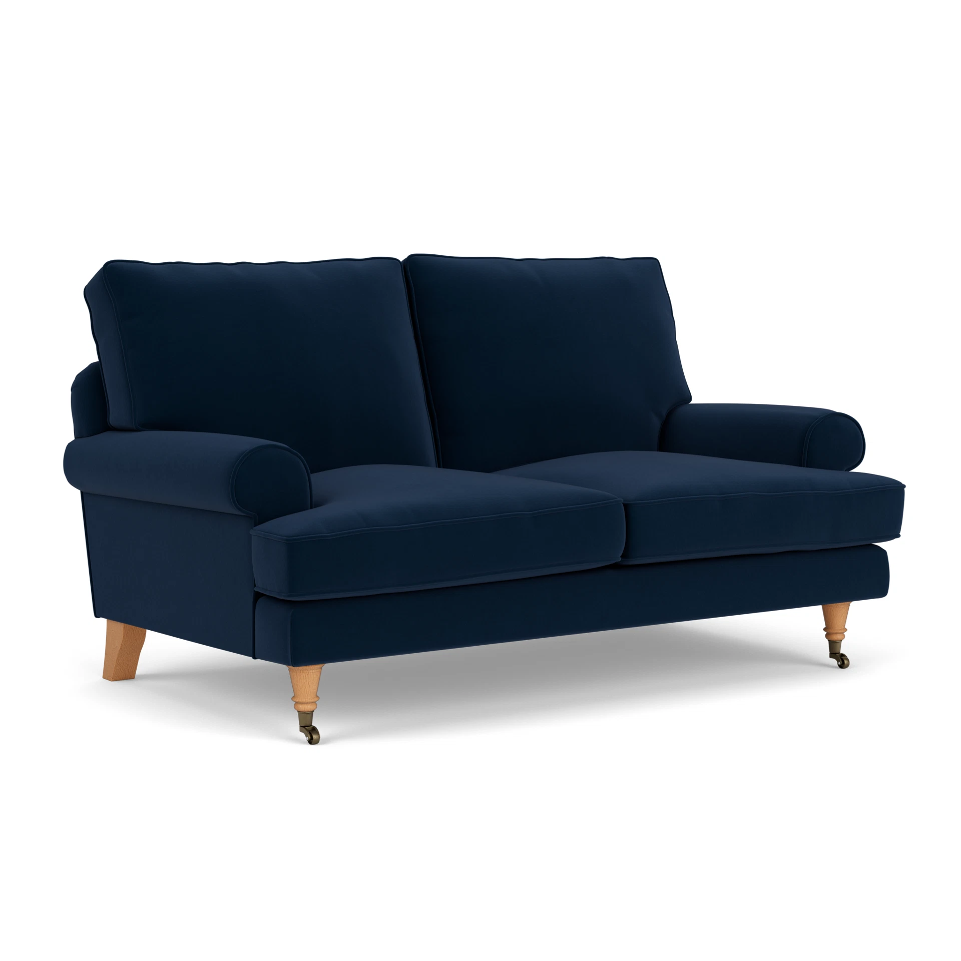 Stewart 2 Seater Sofa in Matt Velvet - Deep Blue with Light legs