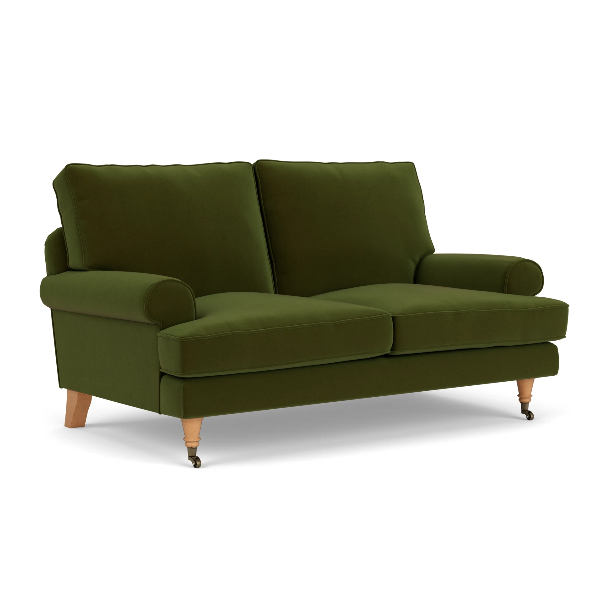 Stewart 2 Seater Sofa in Matt Velvet - Forest Green with Light legs