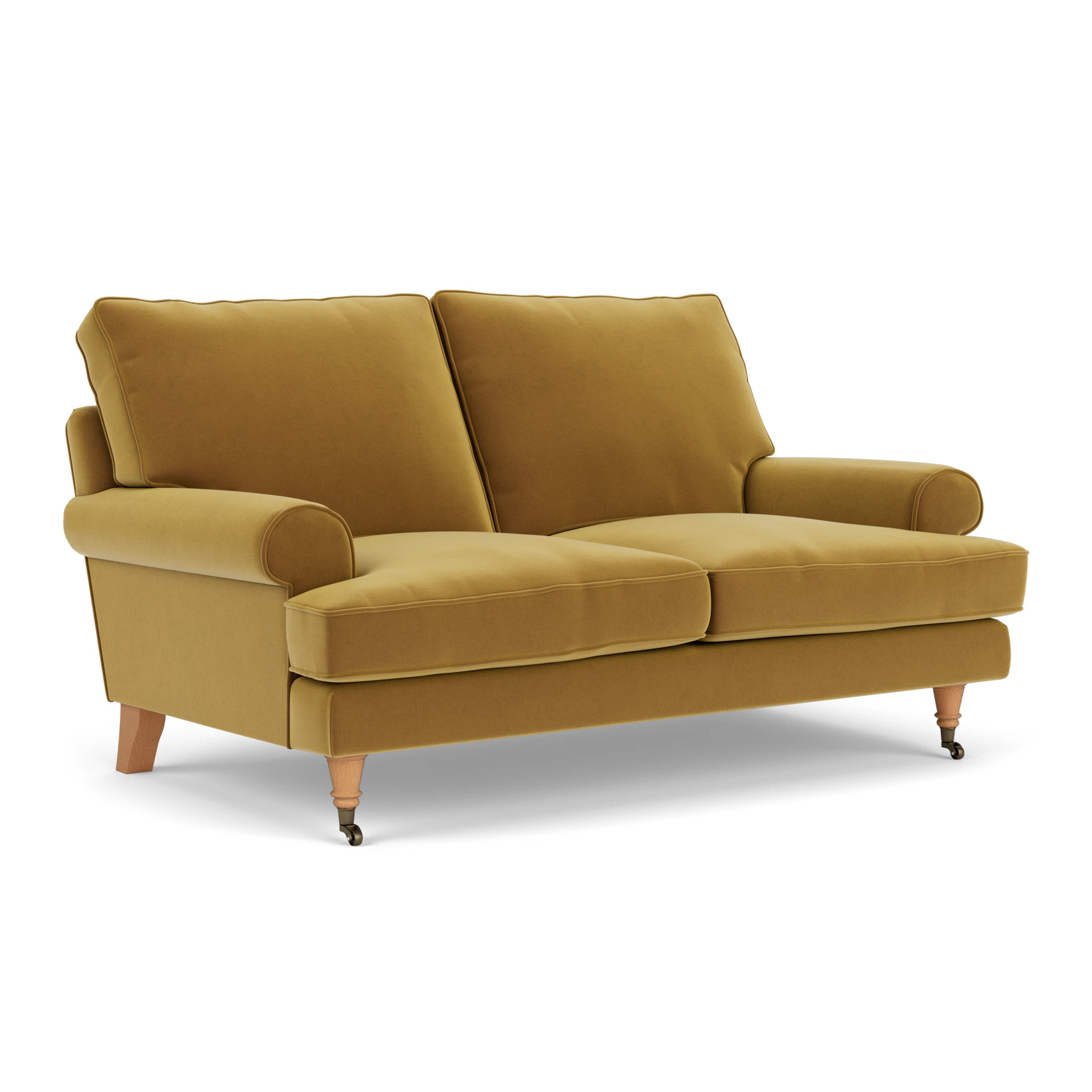 Stewart 2 Seater Sofa in Matt Velvet - Mustard with Light legs