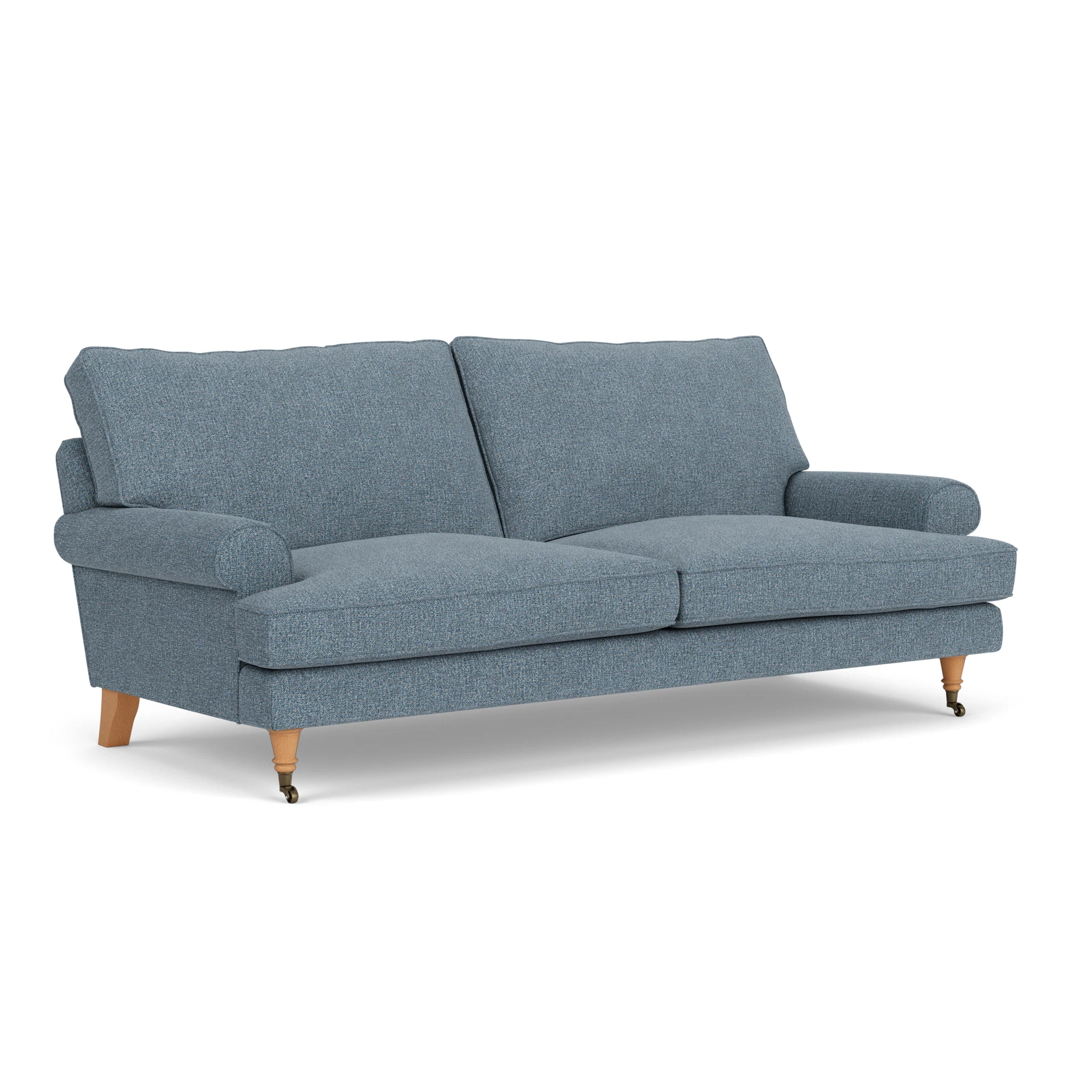 Stewart 3 Seater Sofa in Aquaclean Oxford - Mid Blue with Light legs