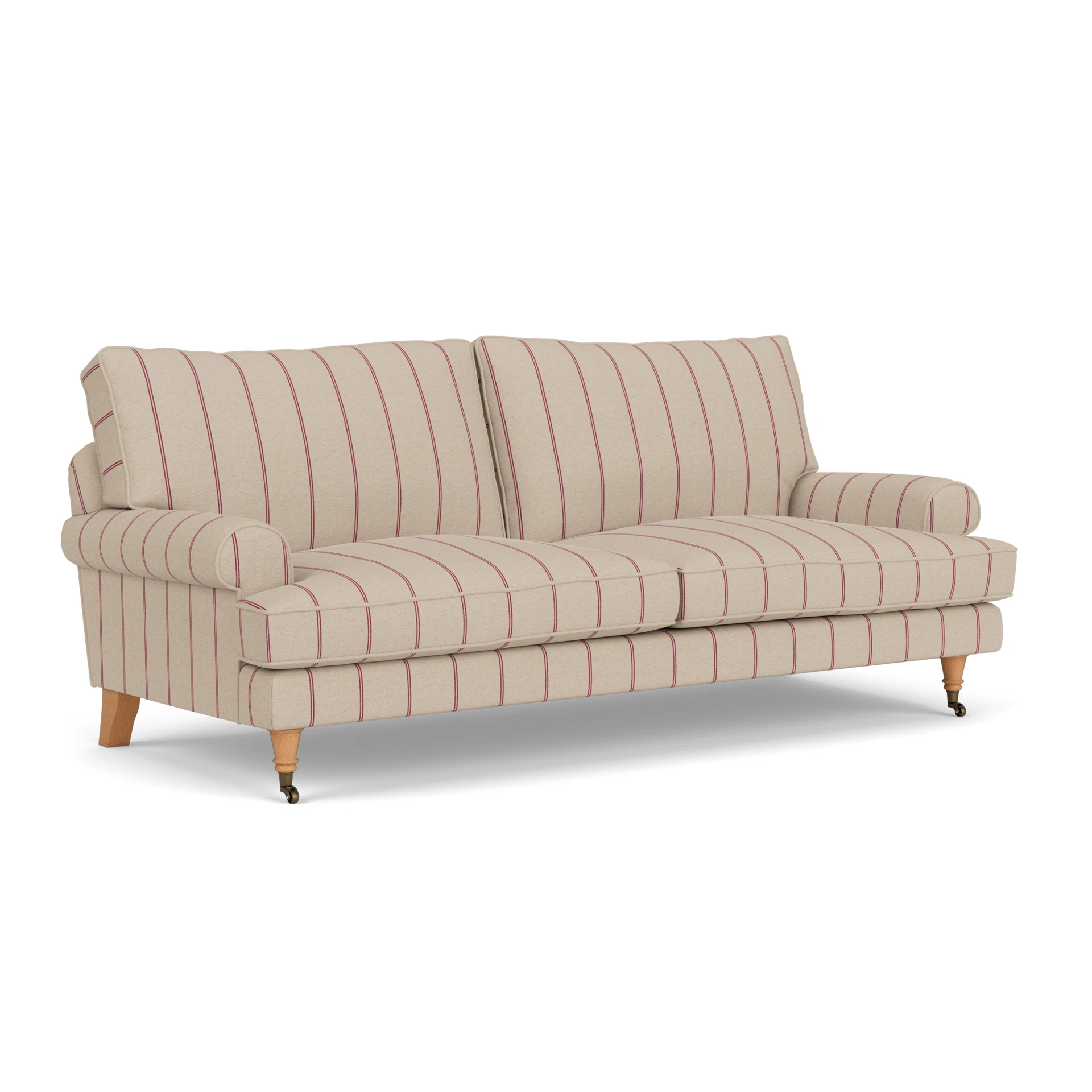 Stewart 3 Seater Sofa in Compton Stripe - Raspberry with Light legs