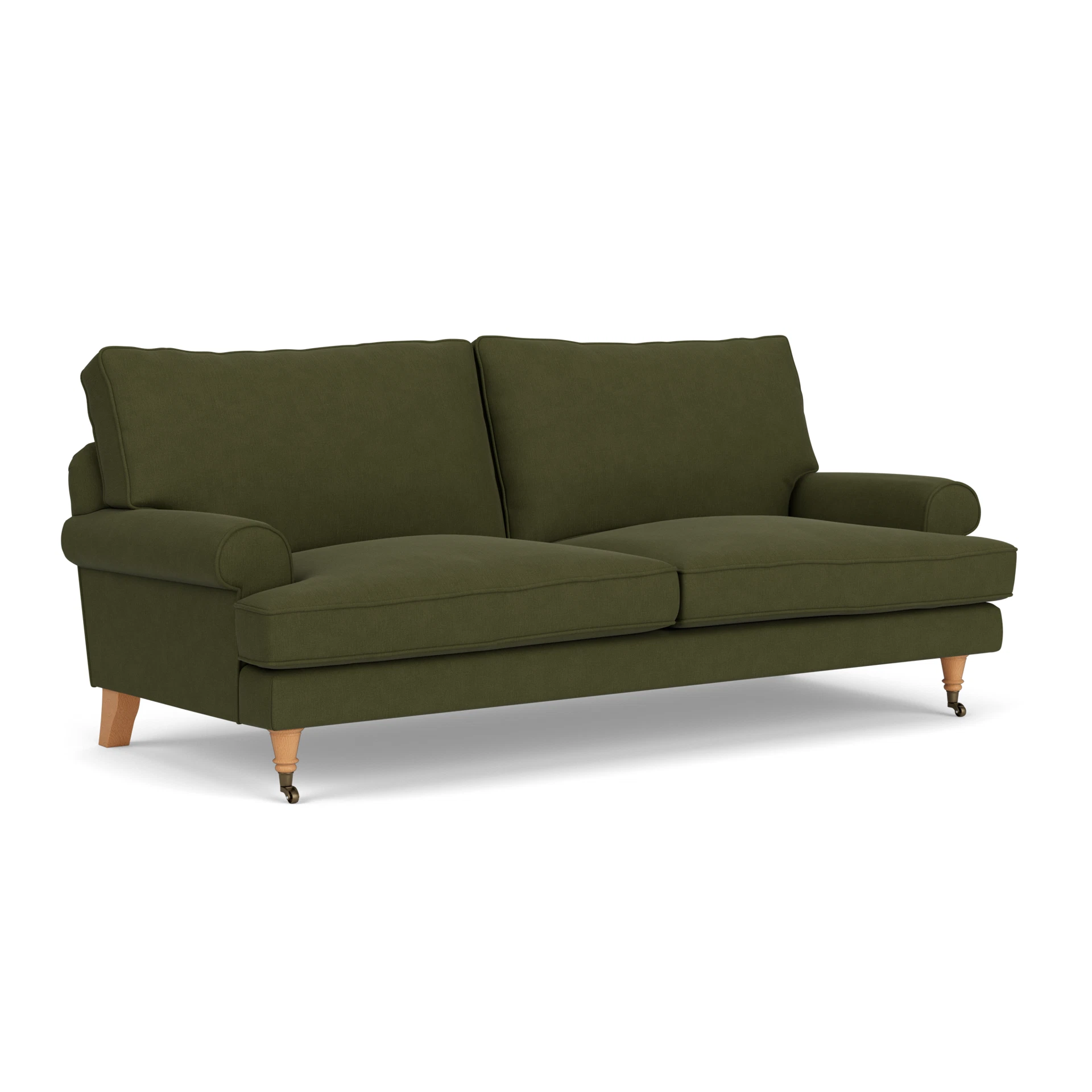 Stewart 3 Seater Sofa in House Linen Mix - Forest Green with Light legs