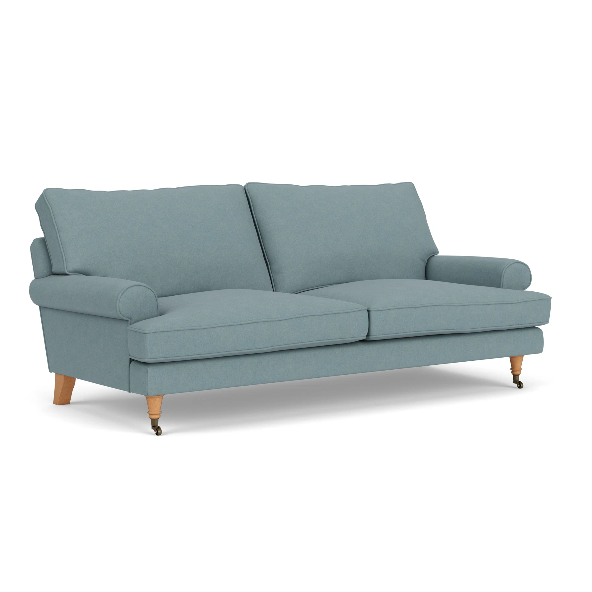 Stewart 3 Seater Sofa in House Linen Mix - Sky Blue with Light legs