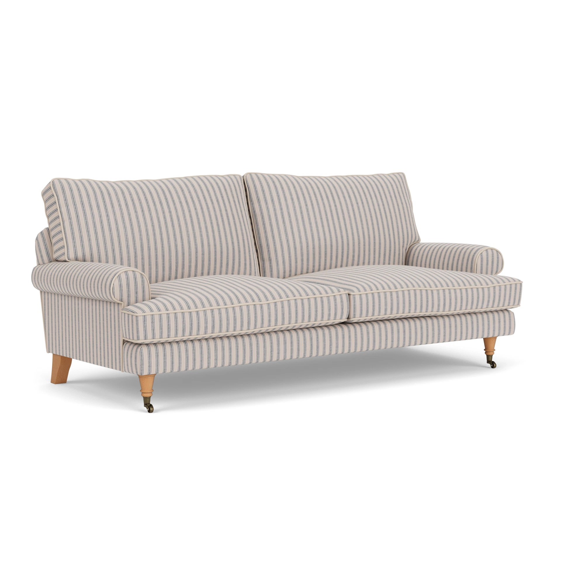 Stewart 3 Seater Sofa in Kingham Stripe - Indigo with Light legs