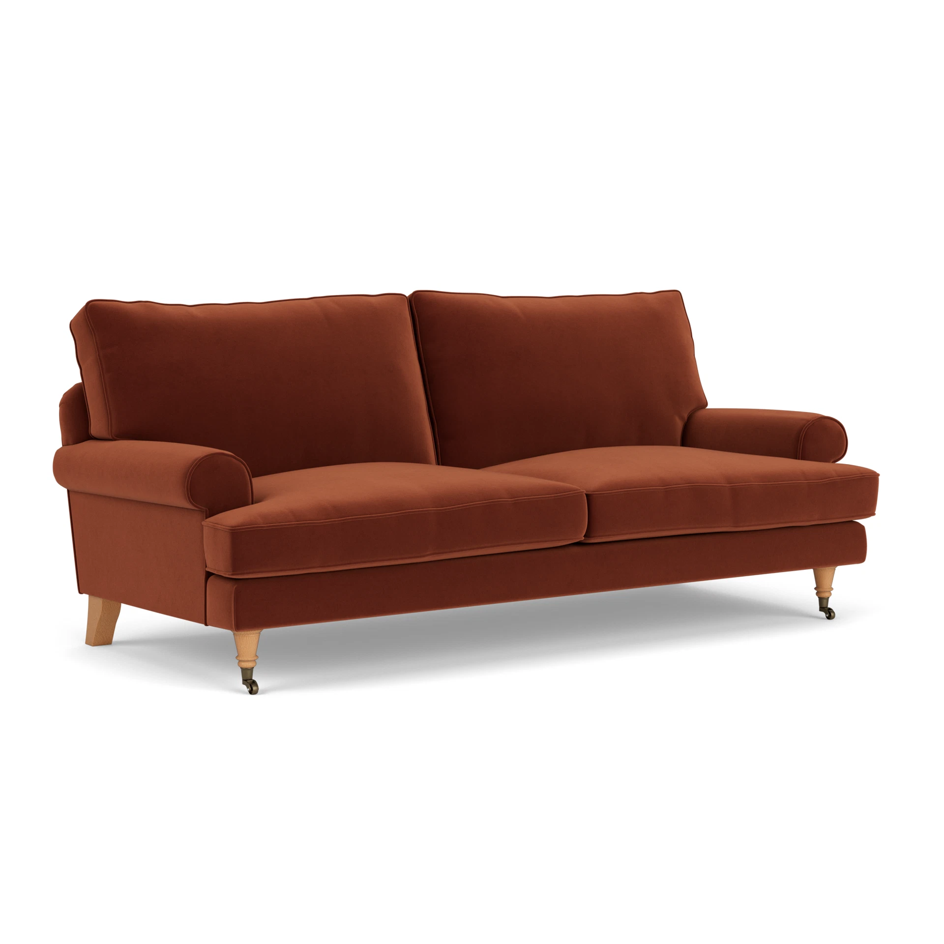 Stewart 3 Seater Sofa in Matt Velvet - Brick with Light legs