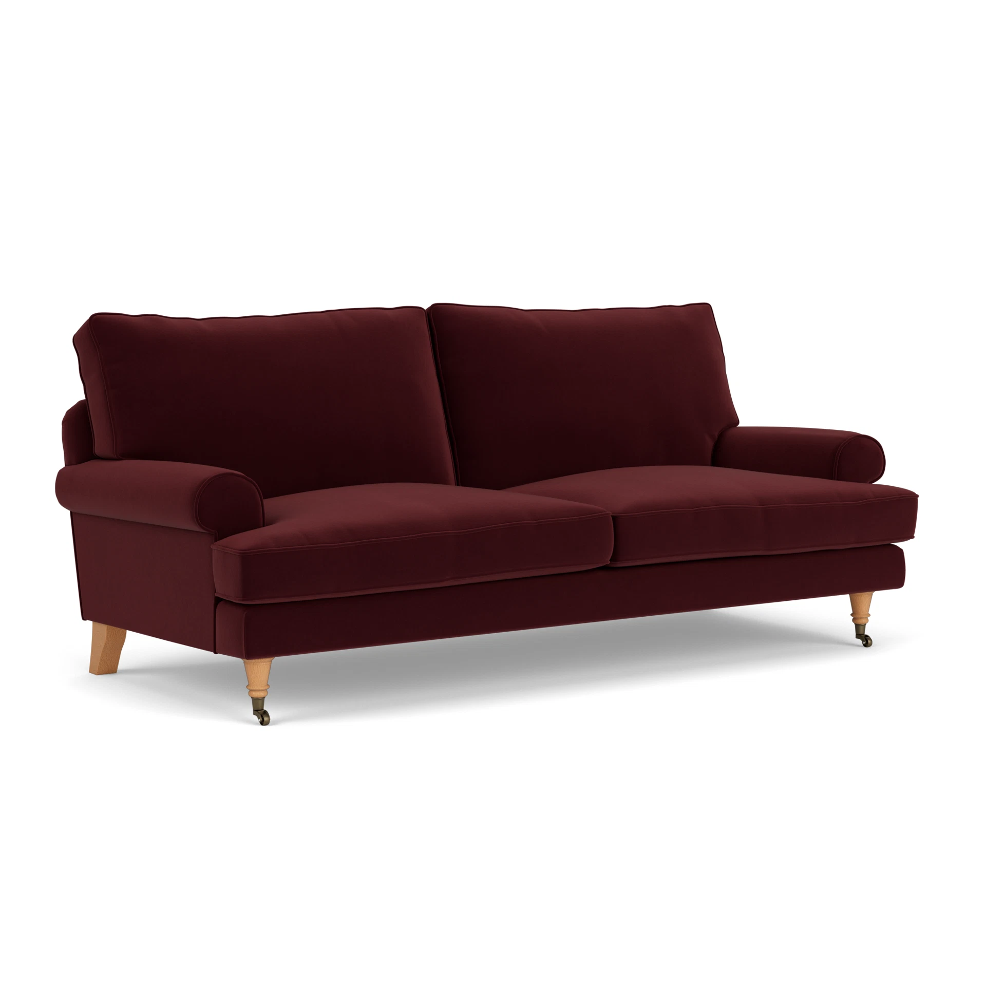 Stewart 3 Seater Sofa in Matt Velvet - Dark Rosehip with Light legs