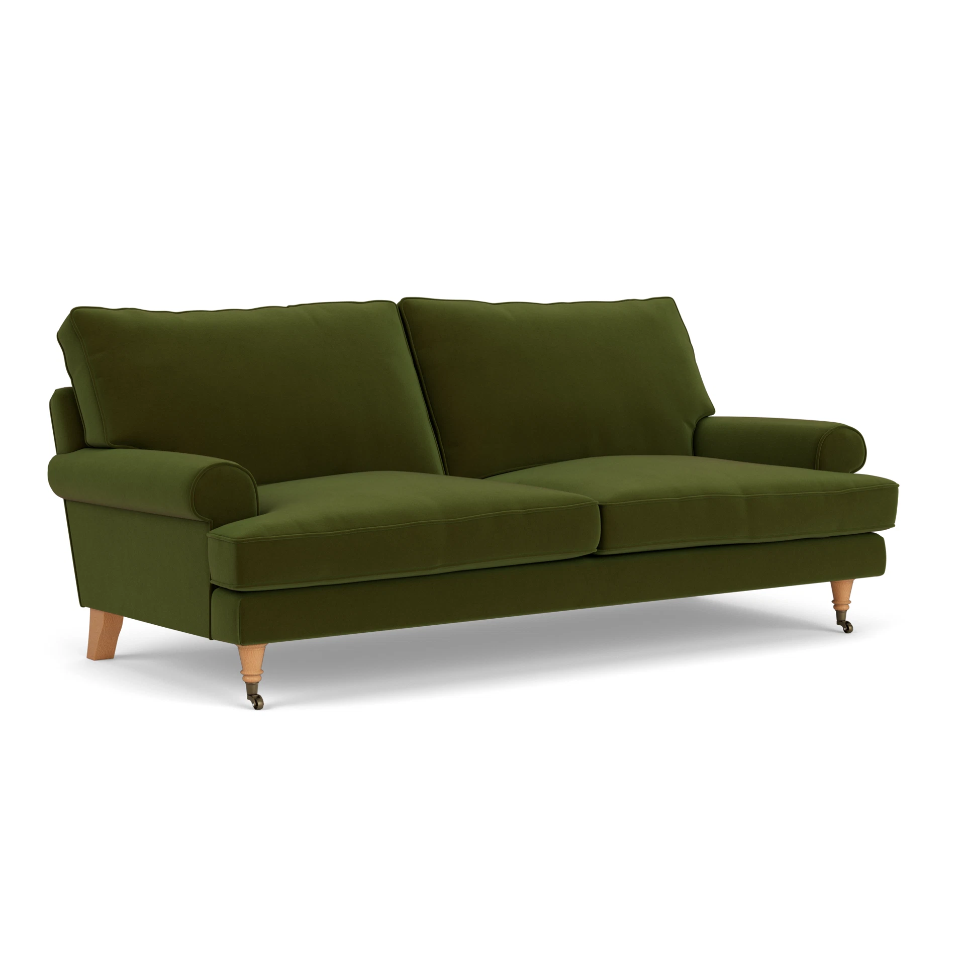 Stewart 3 Seater Sofa in Matt Velvet - Forest Green with Light legs